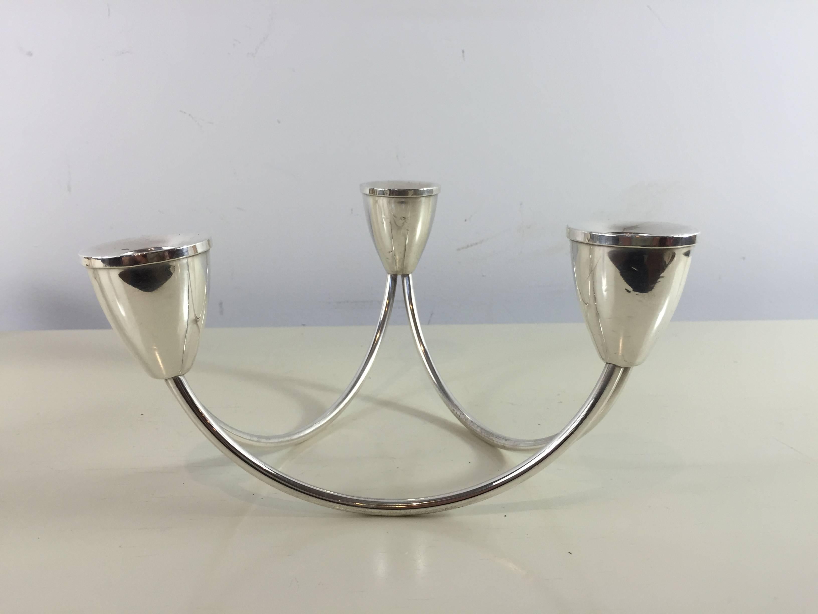 Late 20th Century Pair of Sterling Mid-Century Modern Candelabra For Sale