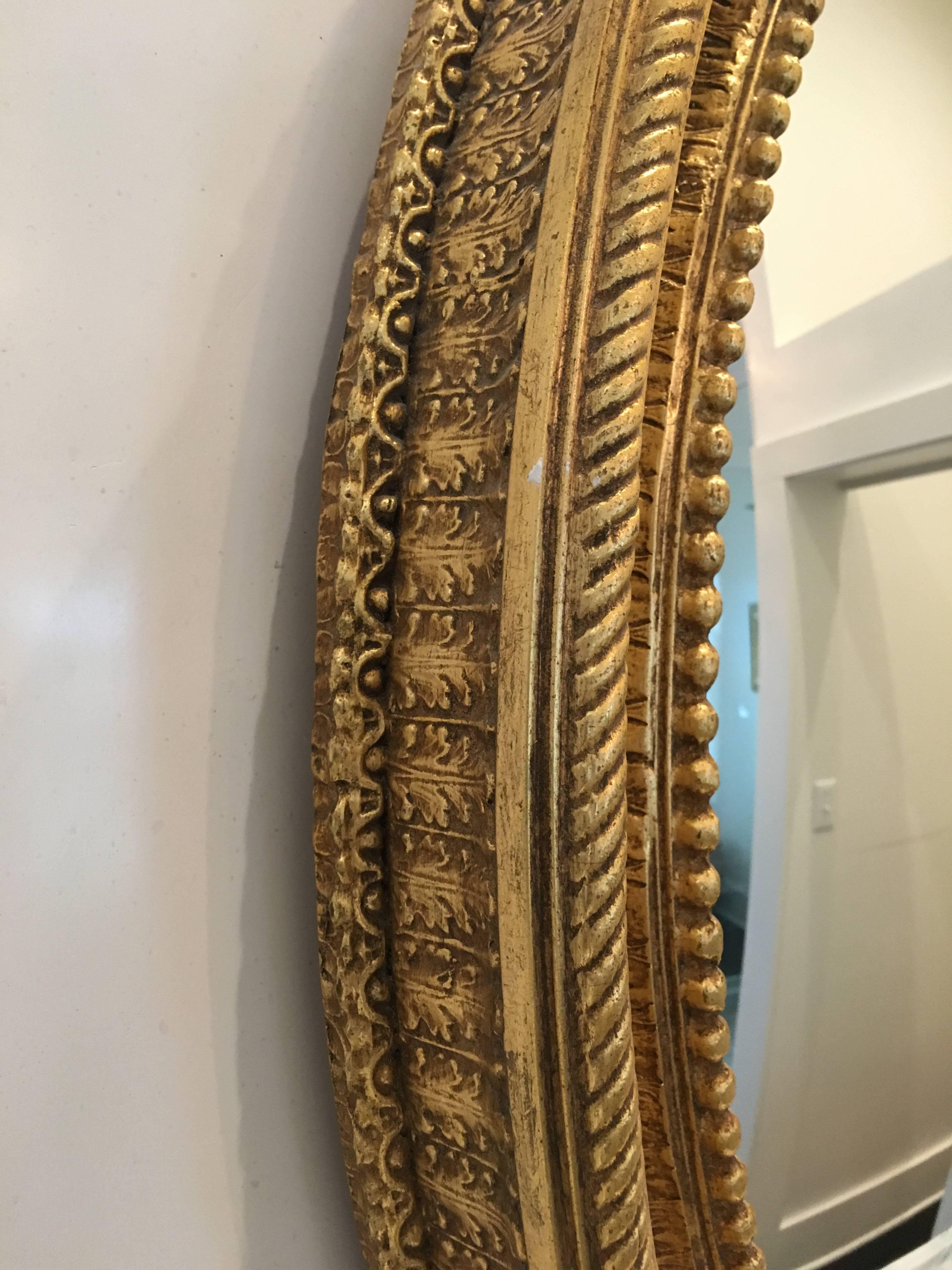Monumental Regency Style Gilt Convex Mirror In Excellent Condition In West Palm Beach, FL