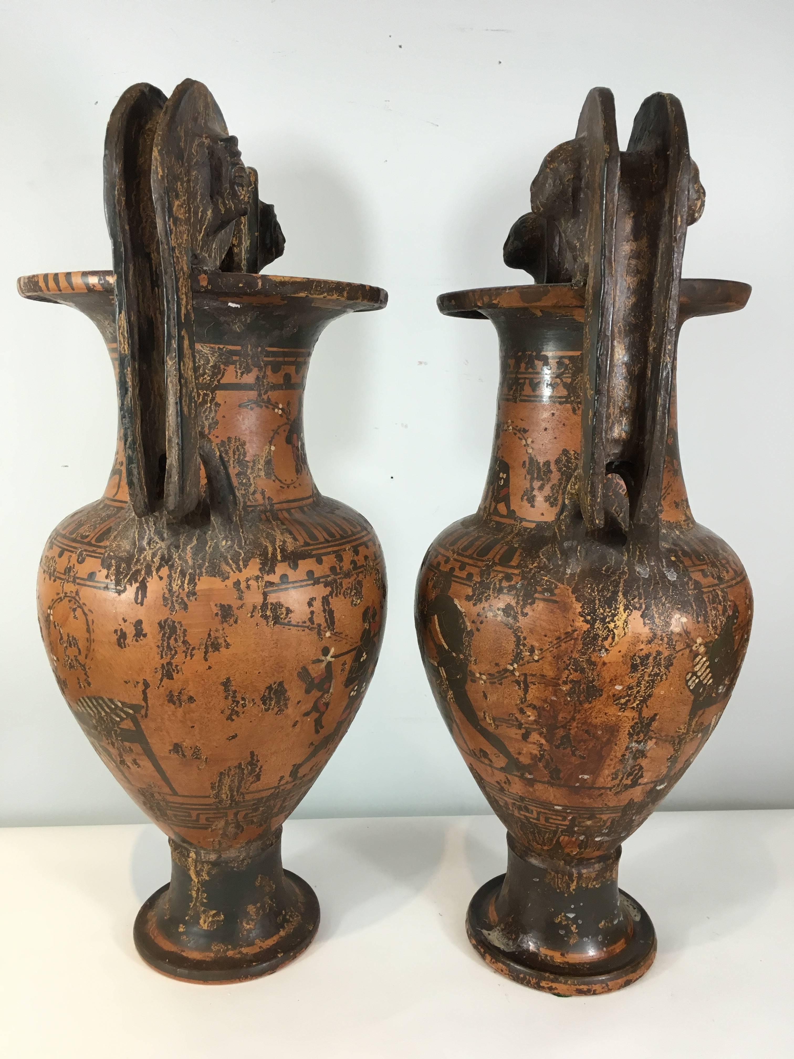 Pair of Grand Tour Greek Homoerotic Attic Urns In Distressed Condition In Atlanta, GA
