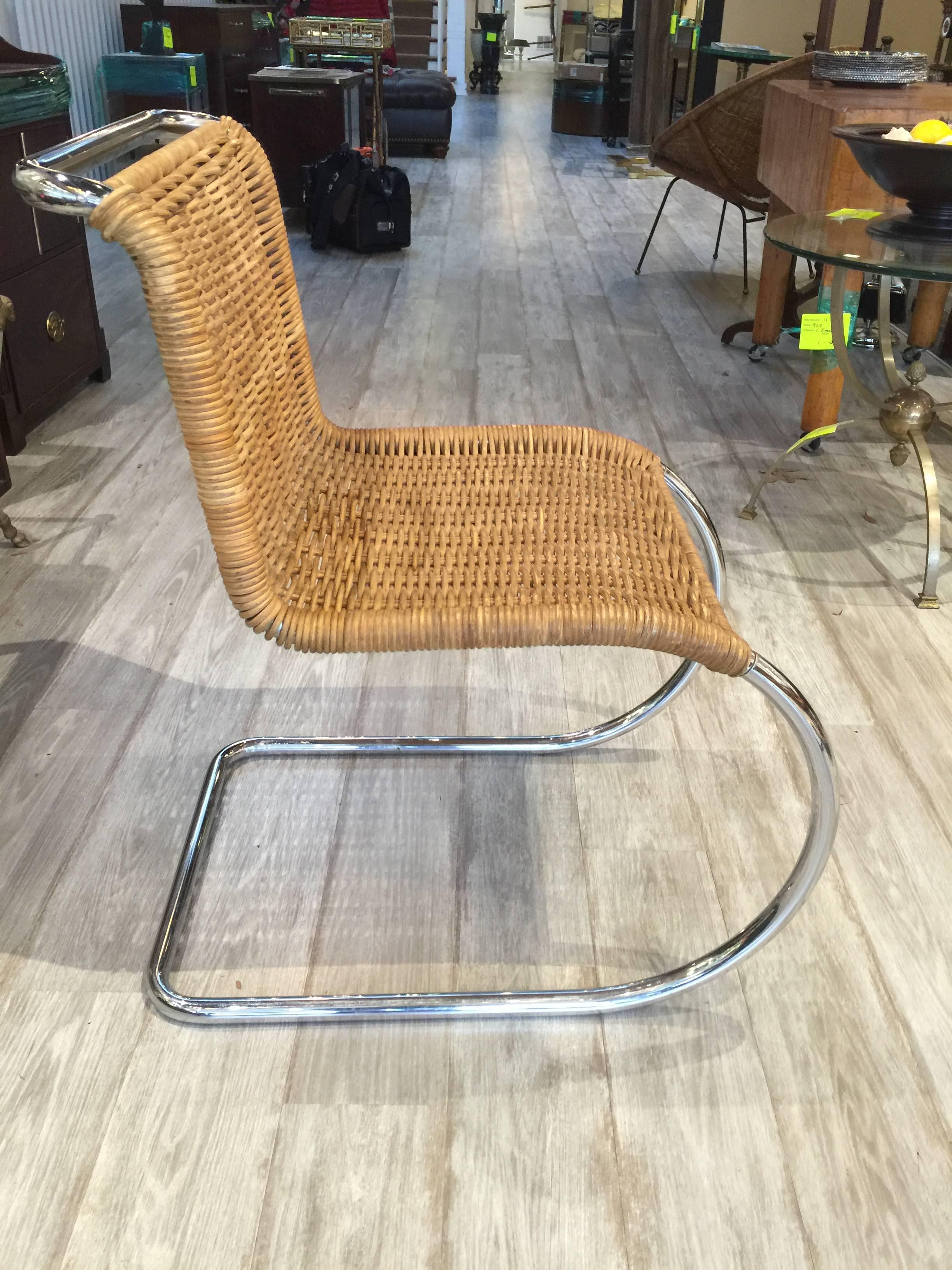 American Three MR20 Style Rattan and Chrome Side Chairs