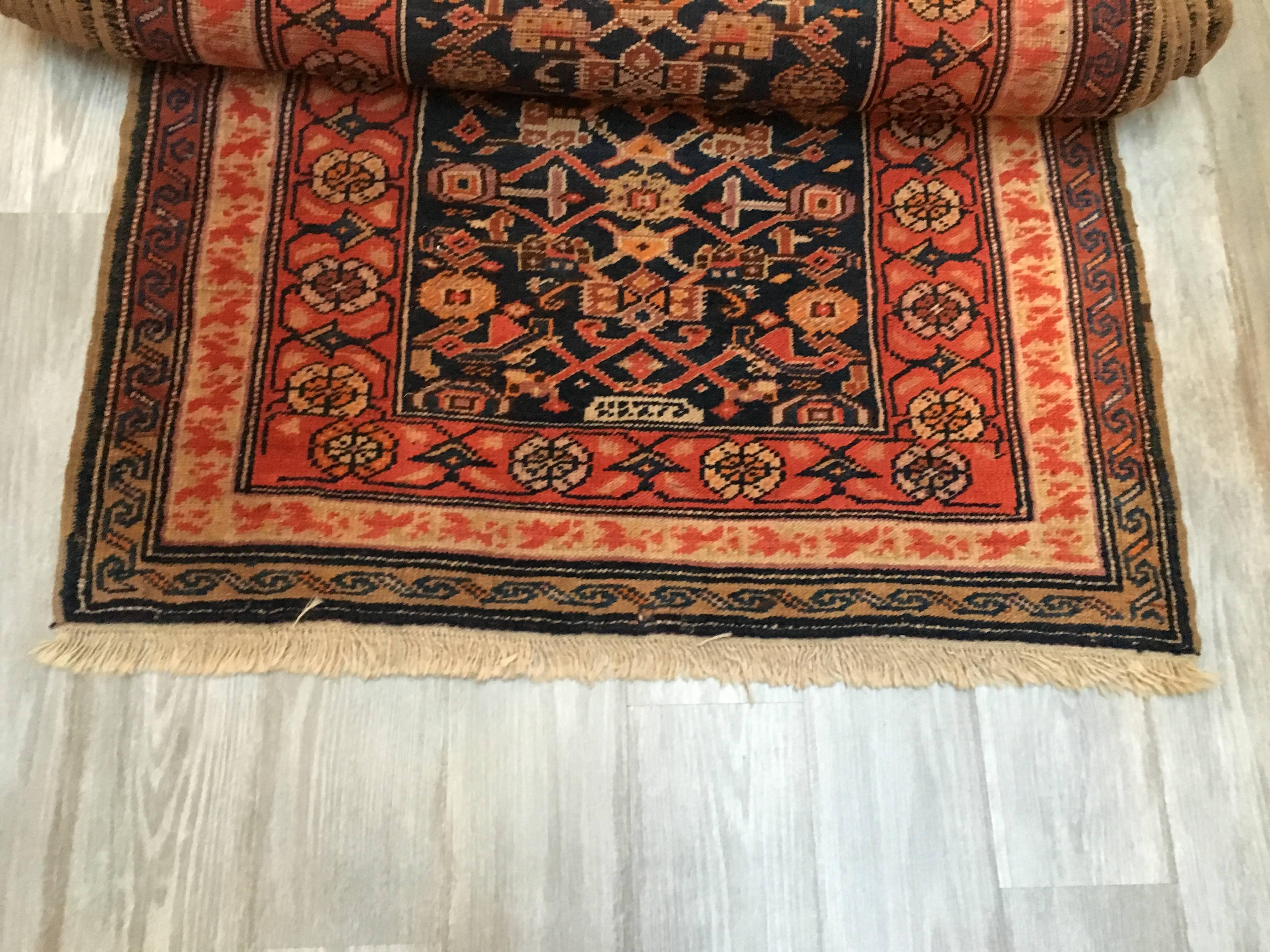 Oversized Semi Antique Caucasian Runner , Vegetable dyed, nicely worn and 