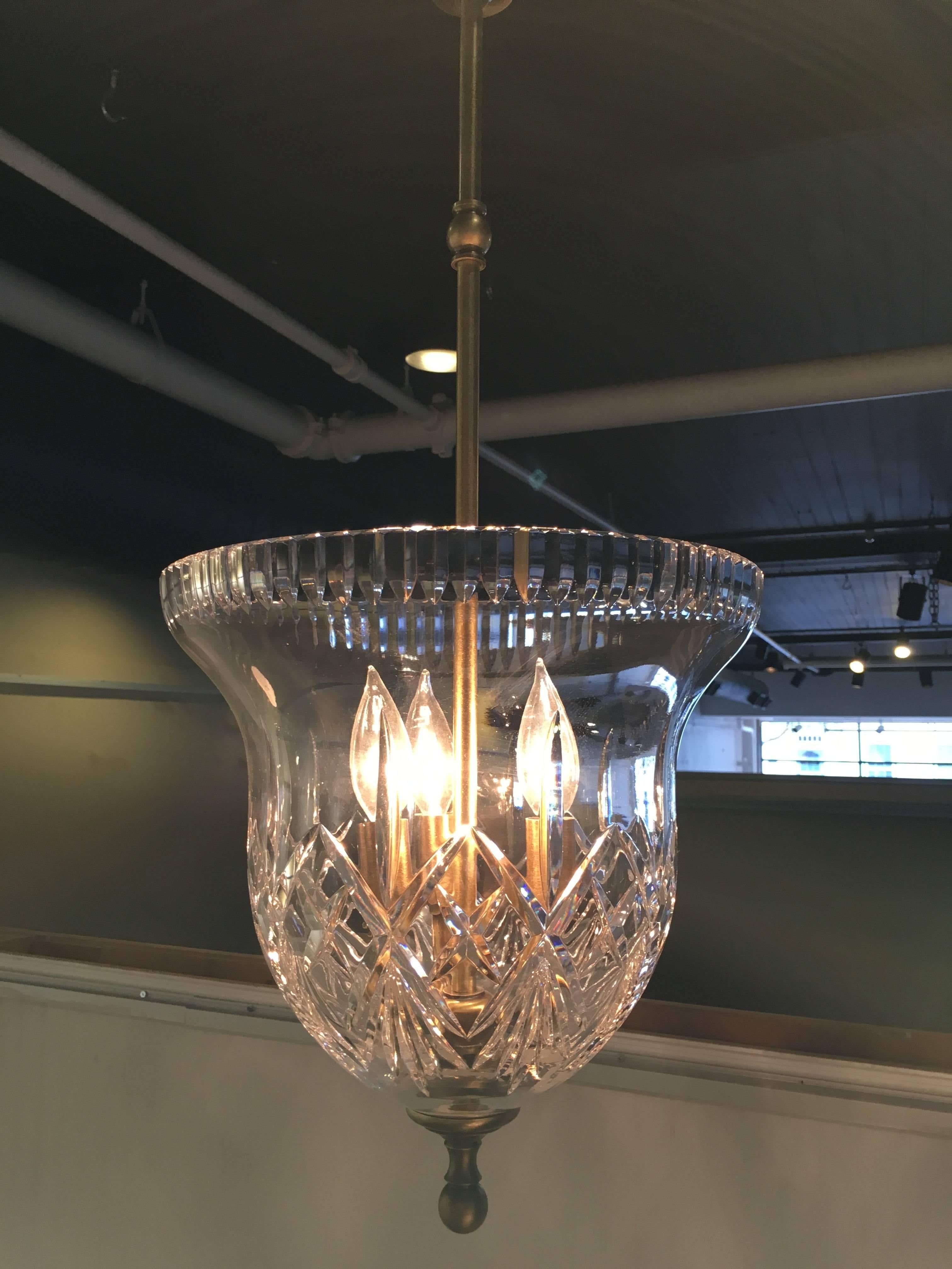Waterford Crystal Lantern, Of smoke bell form, finely cut with brass mounts