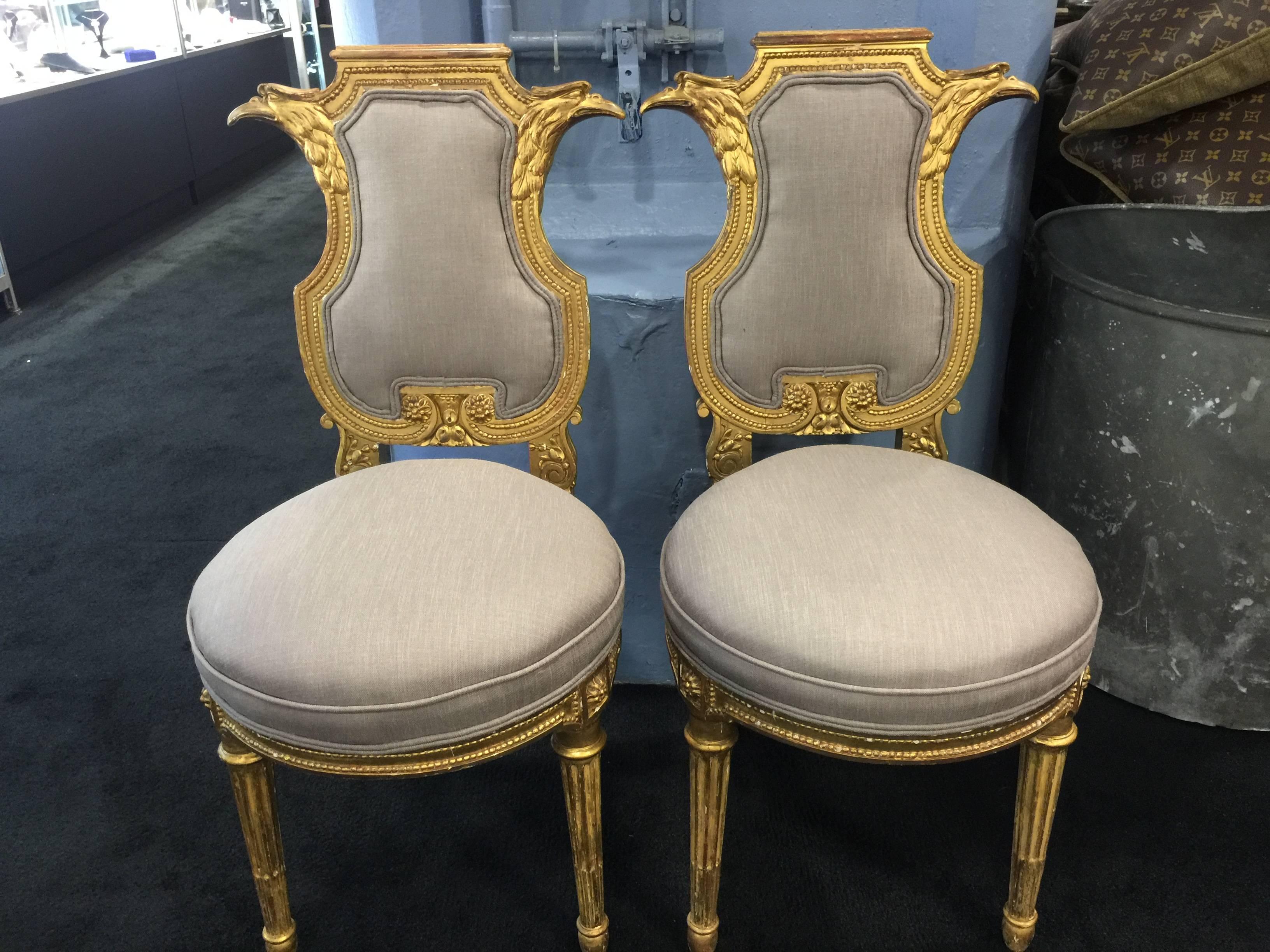 Pair of Louis XVI Giltwood Lyre Chairs 4