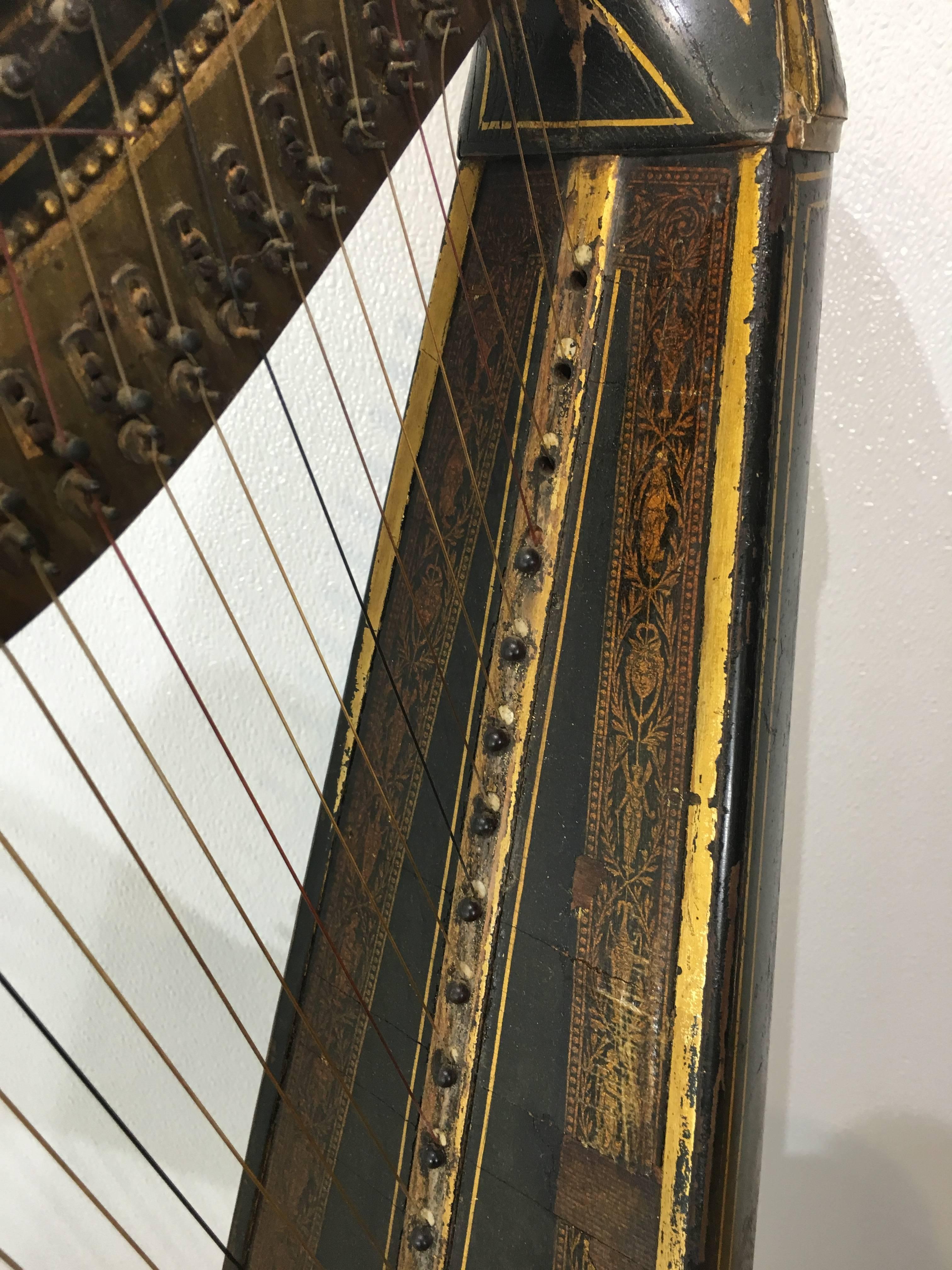 Ebonized Antique Sebastian Erard Concert Harp