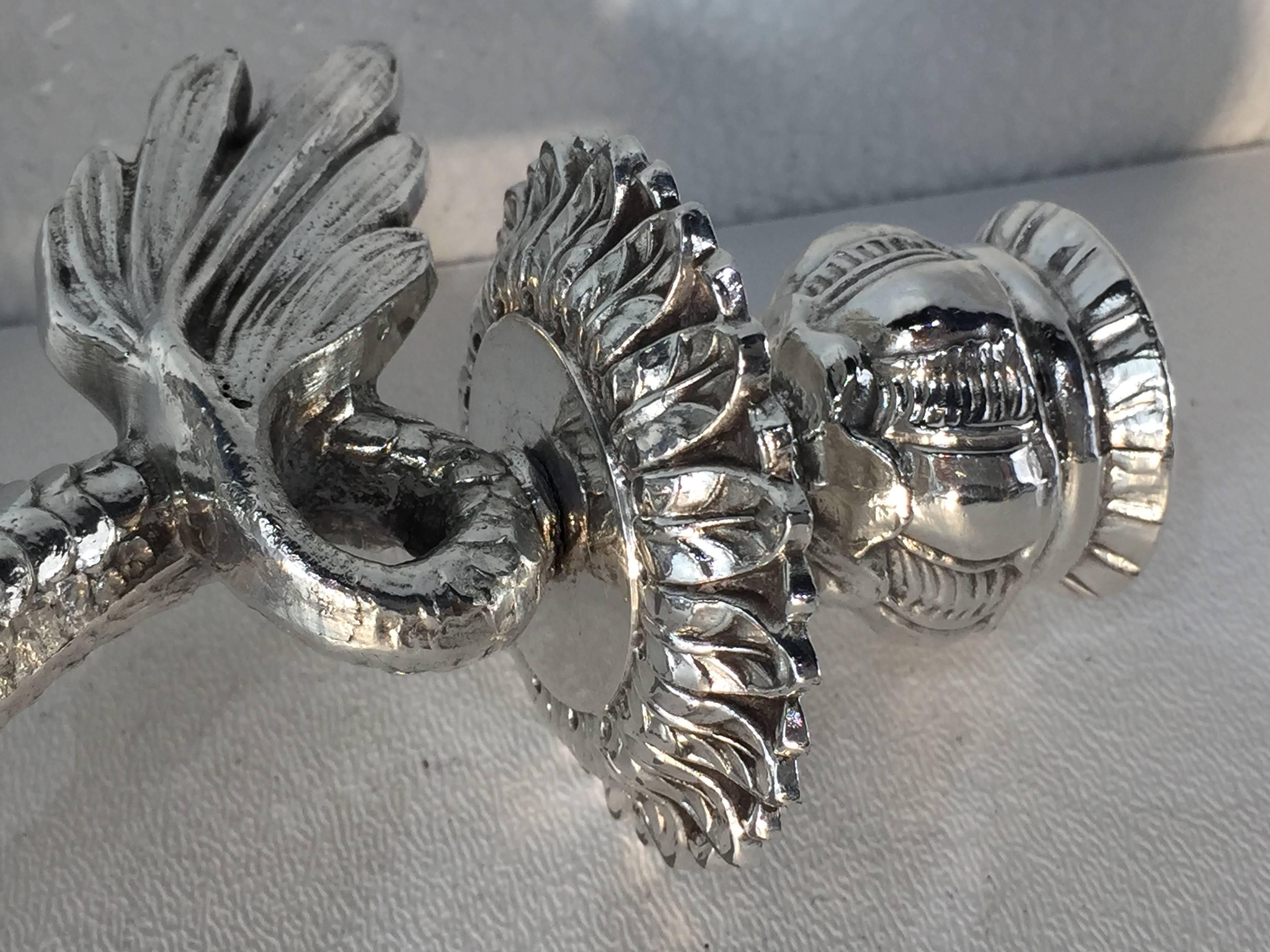 Silvered Silver Plated Bronze Dolphin Candlesticks
