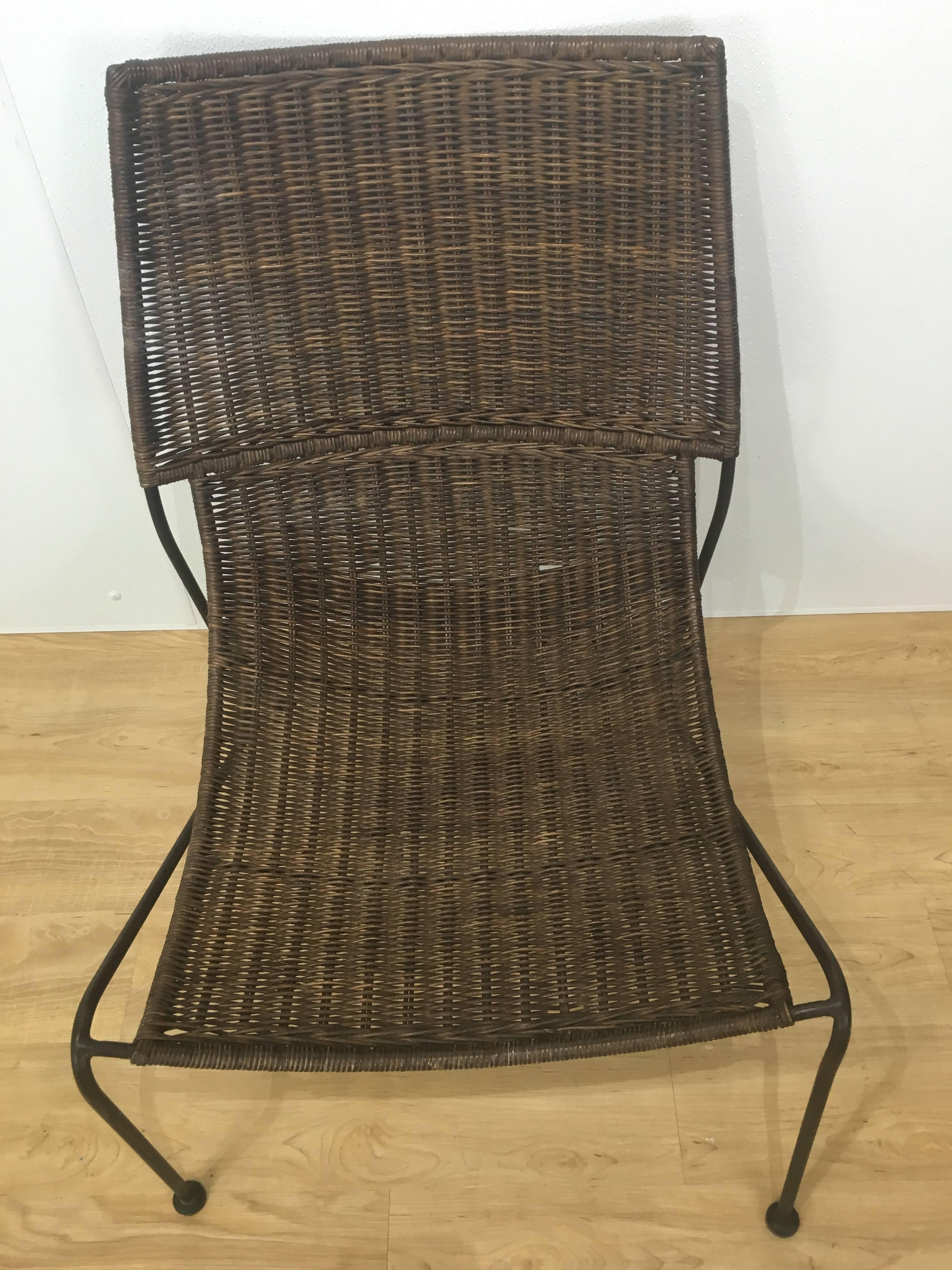 Ebonized Sculptural Rattan Lounge Chair