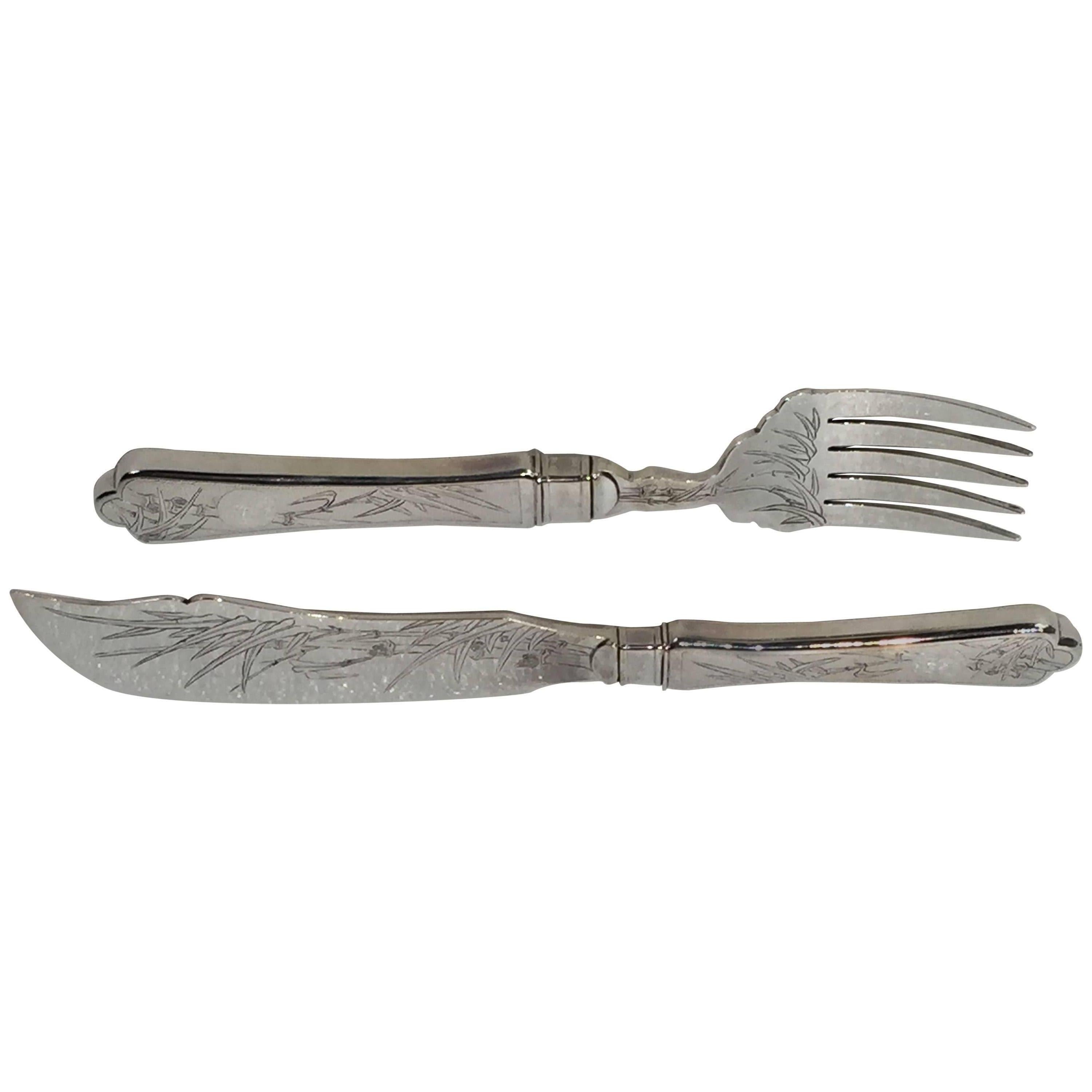 Chinese Export Silver Fish Fork & Knife