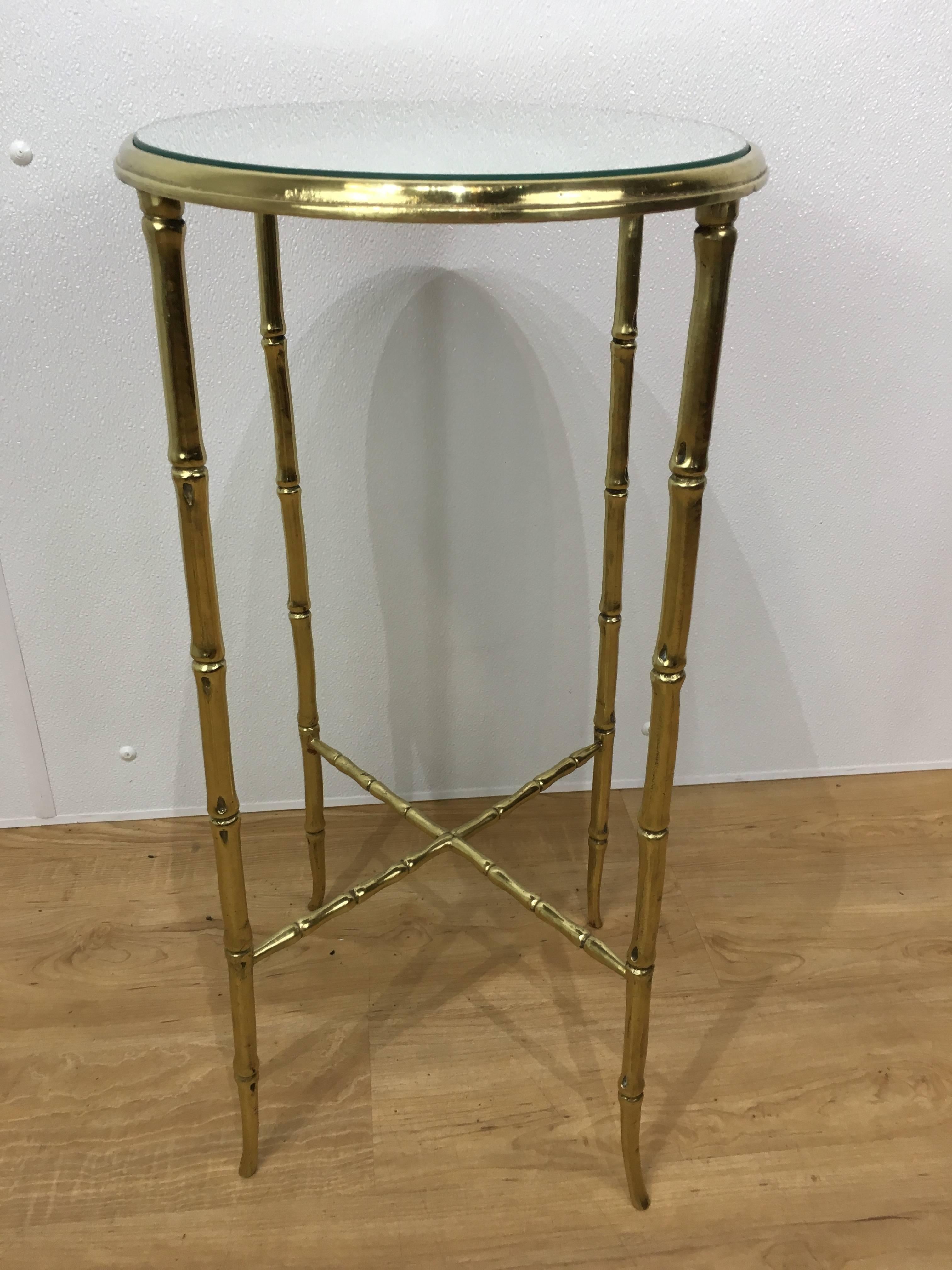 French Elegant Bamboo Motif Brass Side Table