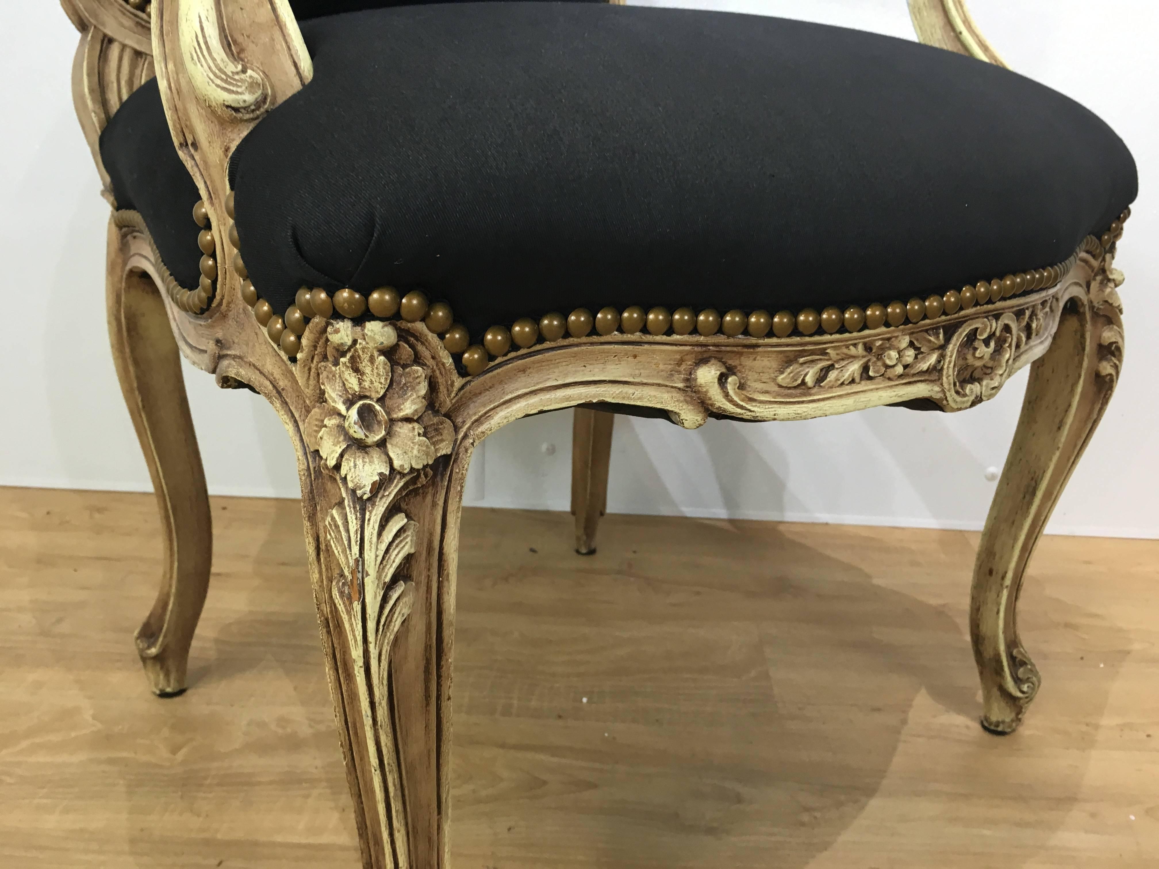 20th Century Pair of Louis XVI Style Cream Painted Armchairs of Fauteuils For Sale