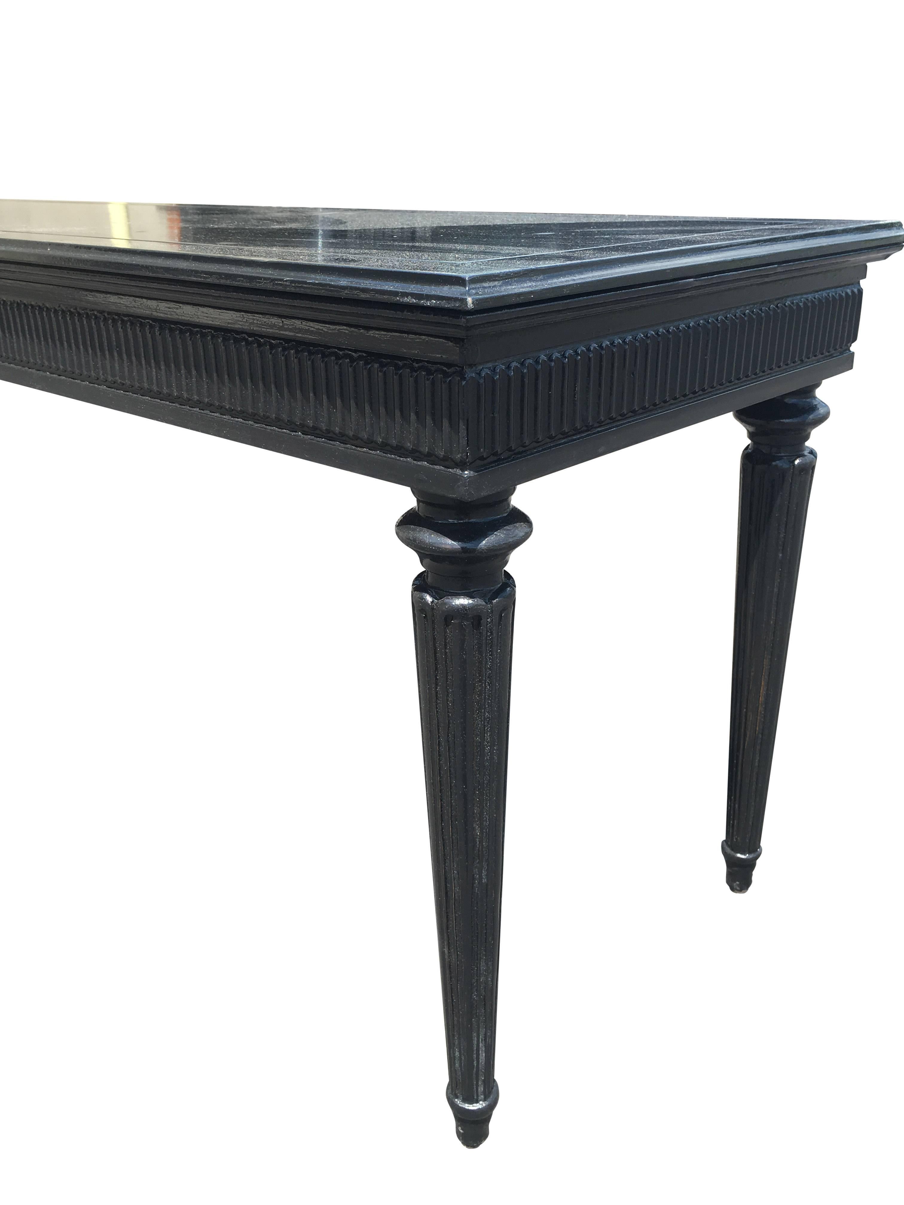 French Extra Long Black Lacquered Directoire Gallery Bench