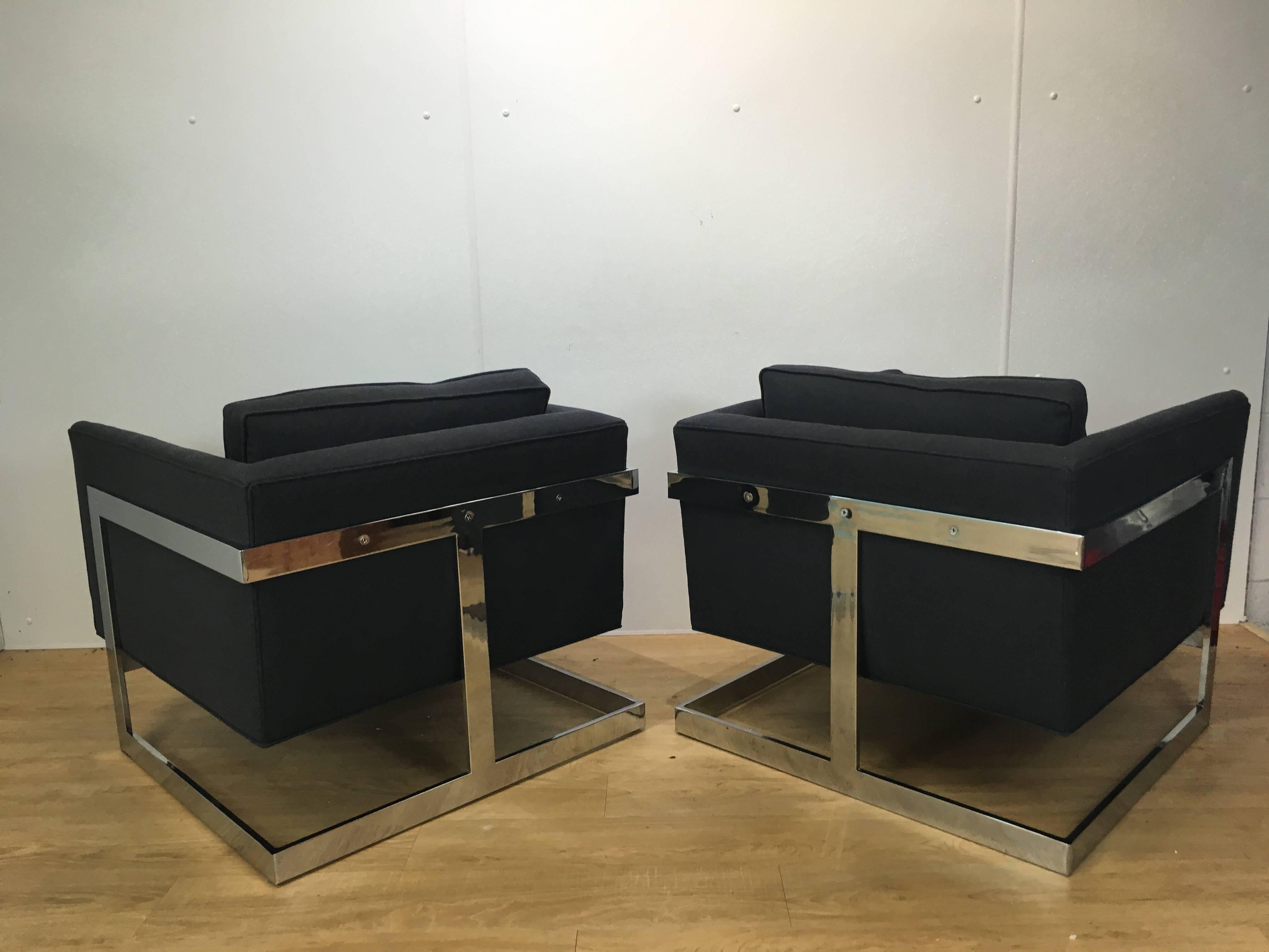 Polished Pair of Milo Baughman Cantilever Club Chairs