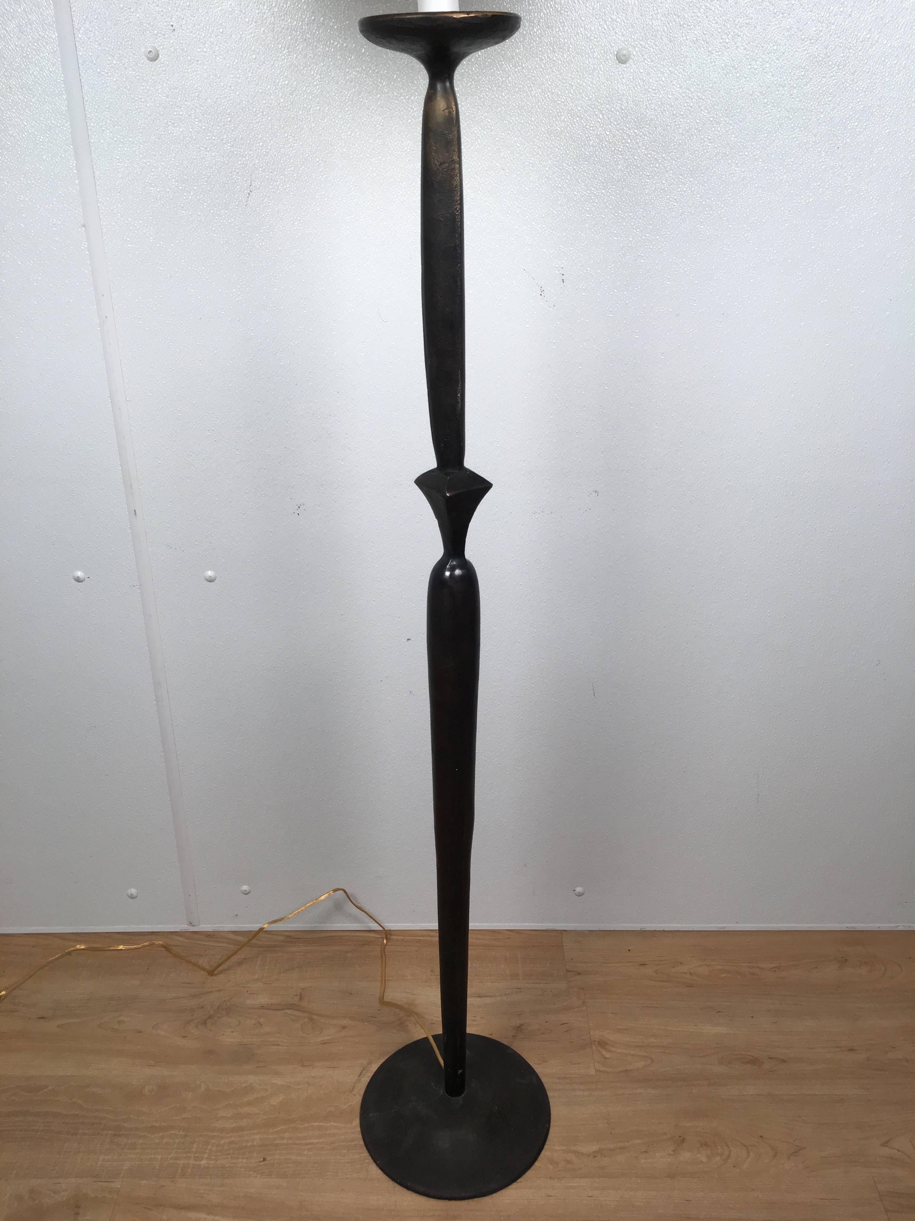 Giacometti Style Bronze Floor Lamp In Excellent Condition For Sale In Oaks, PA