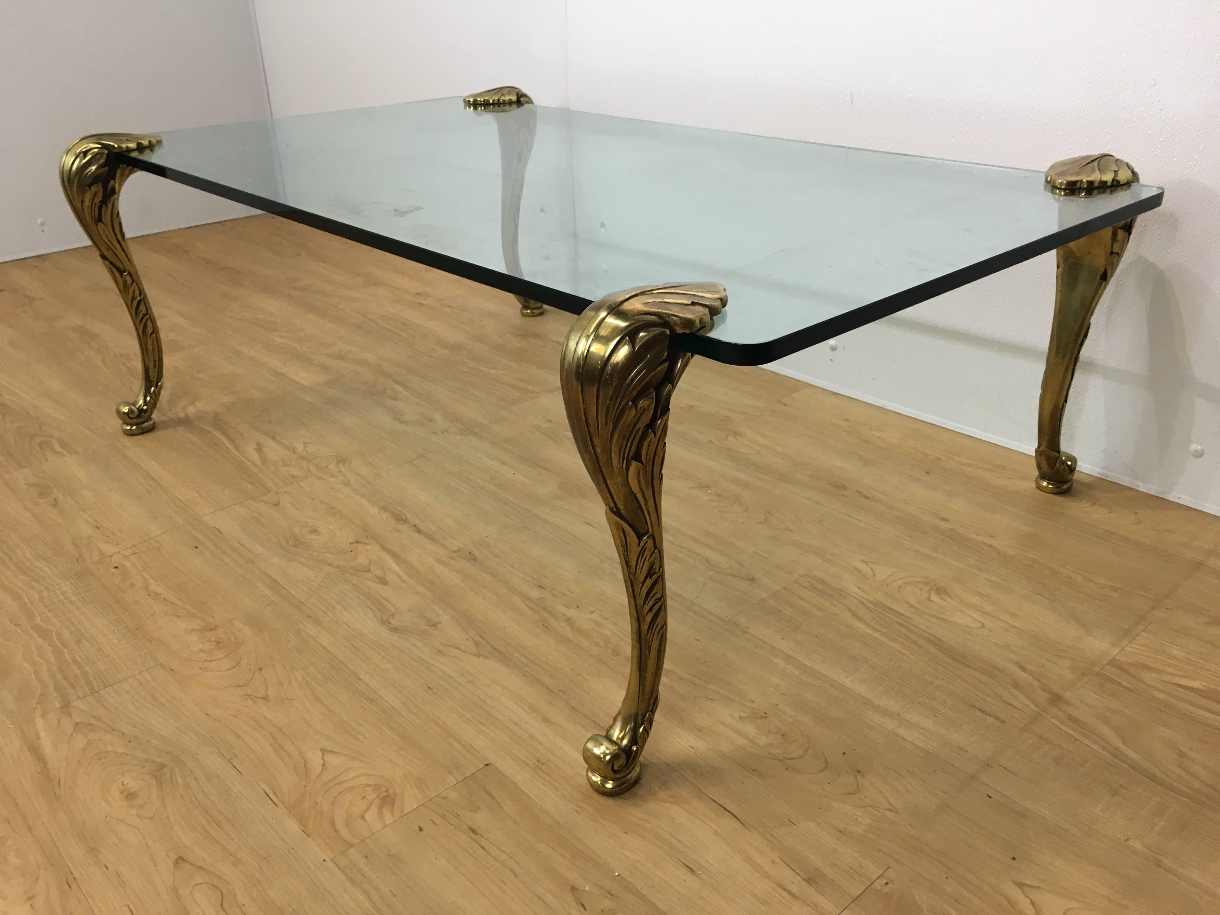 P. E. Guerin style gilt bronze coffee table, of substantial rectangular form with four finely heavy cast bronze laurel legs.