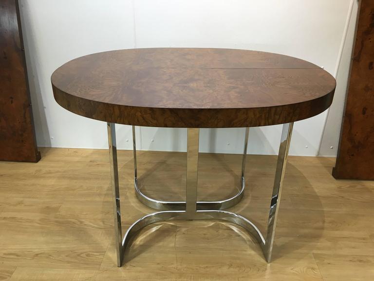 Stunning Milo Baughman Burl Wood Dining Table with Chrome Base at 1stDibs
