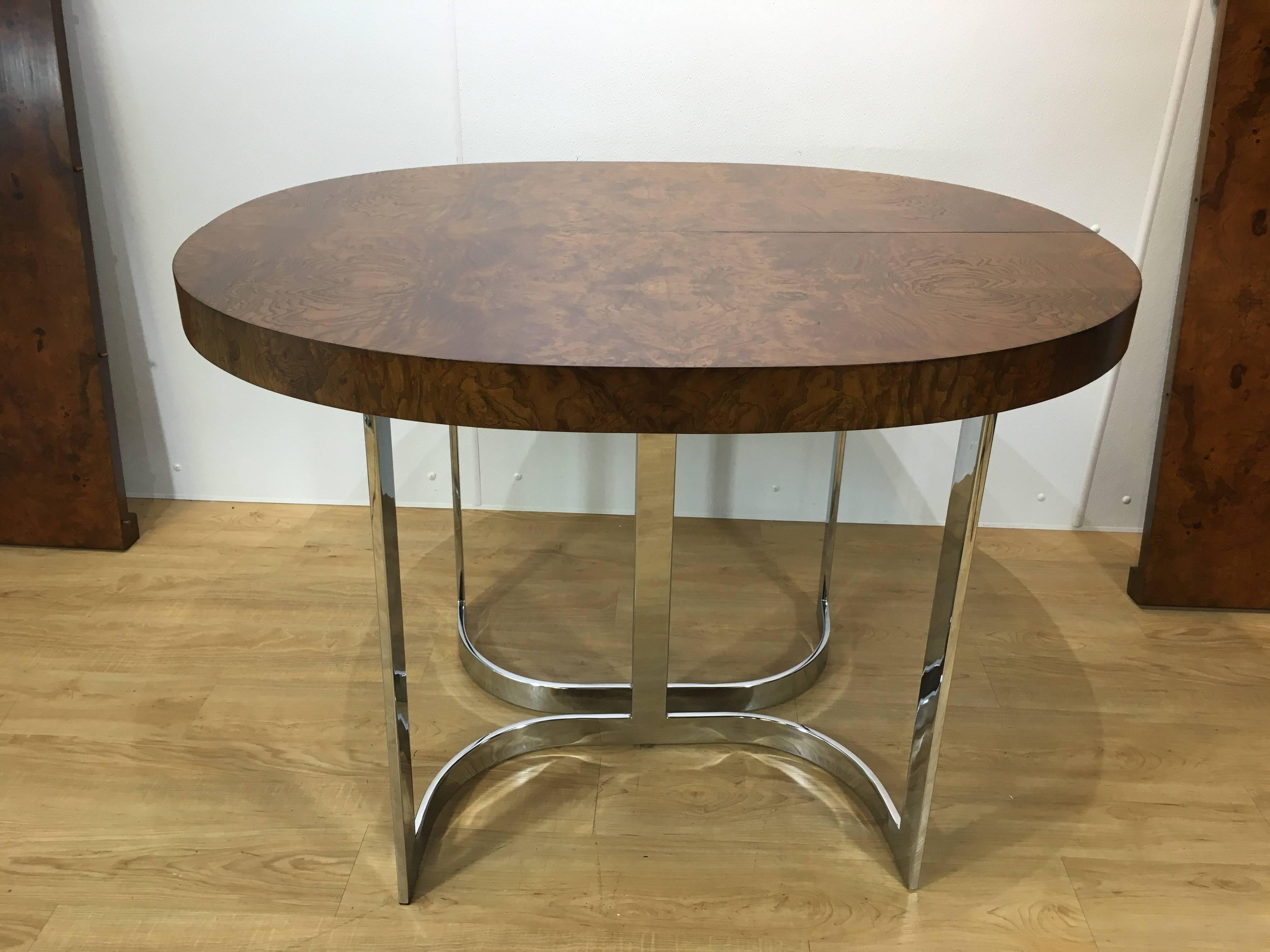 Mid-Century Modern Stunning Milo Baughman Burl Wood Dining Table with Chrome Base