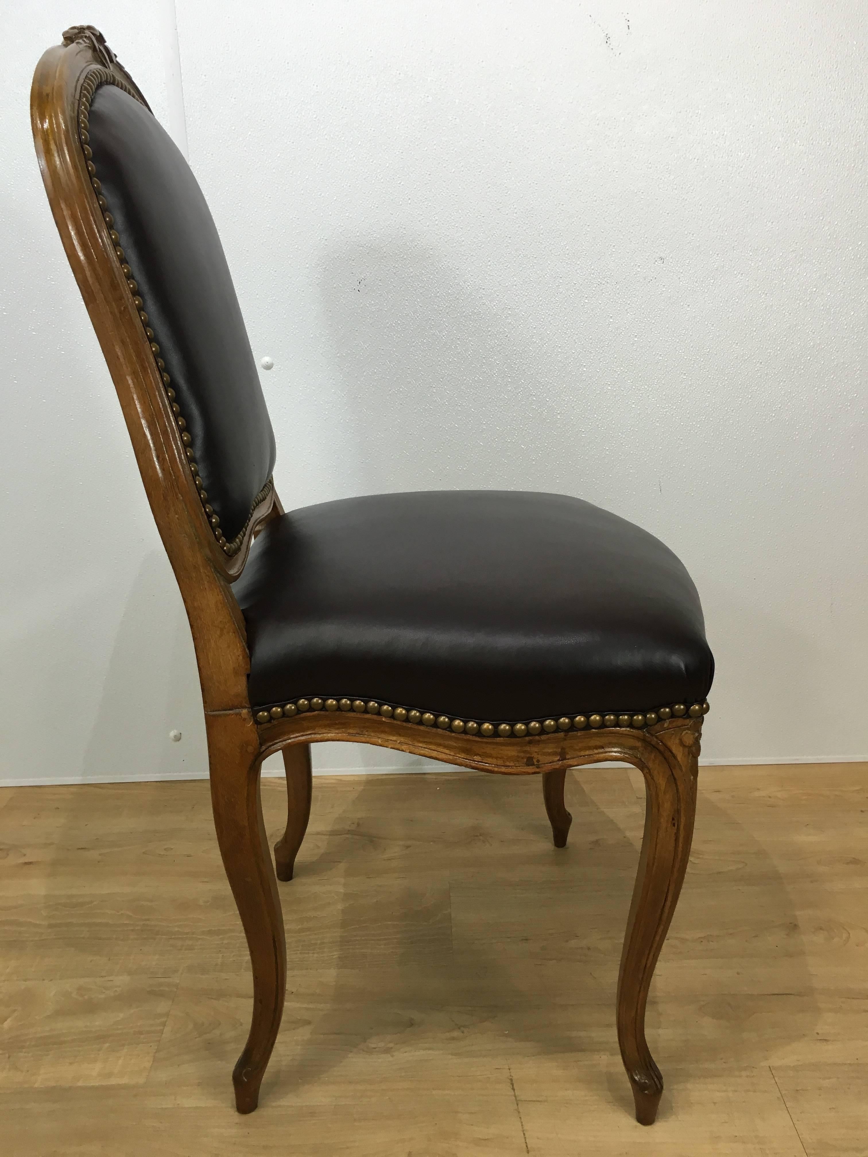 French Set of Eight Louis XV Style Leather Dining Chairs For Sale