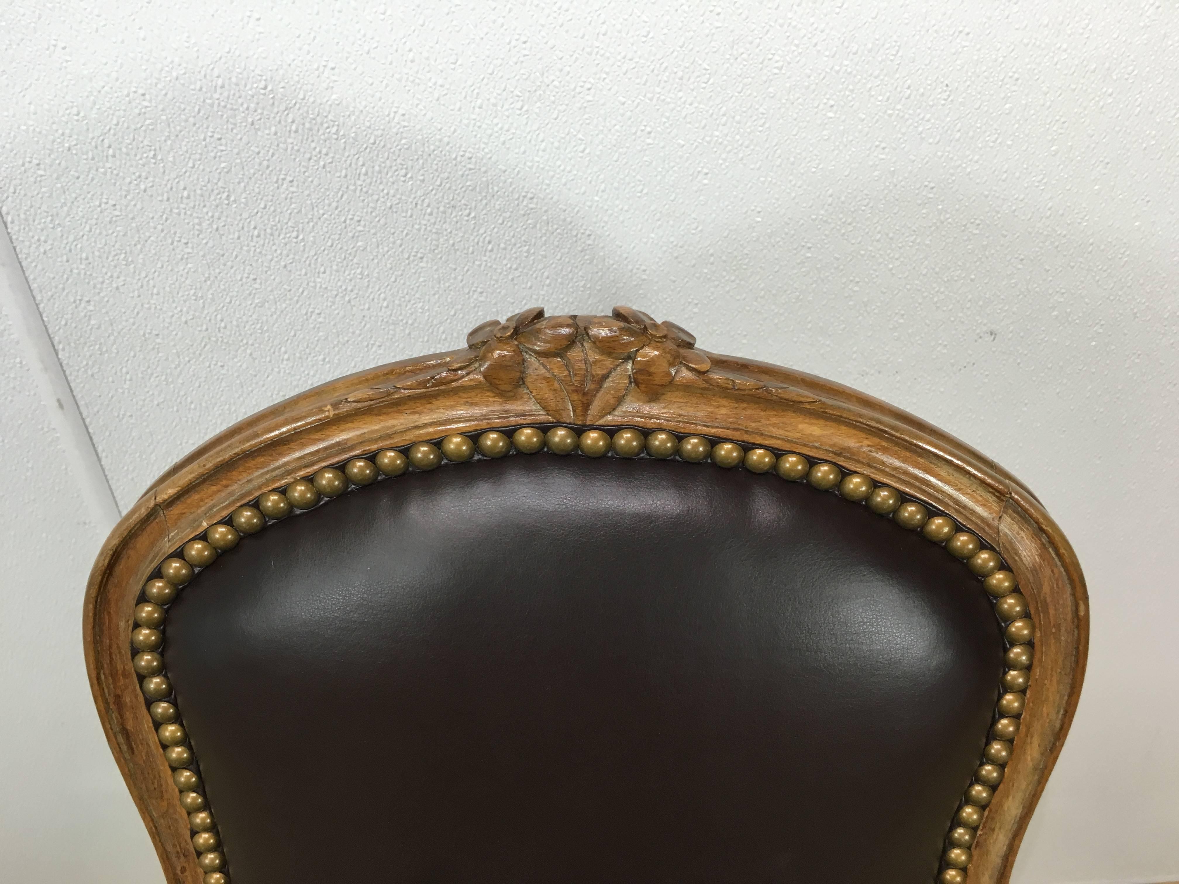 Set of Eight Louis XV Style Leather Dining Chairs For Sale 1