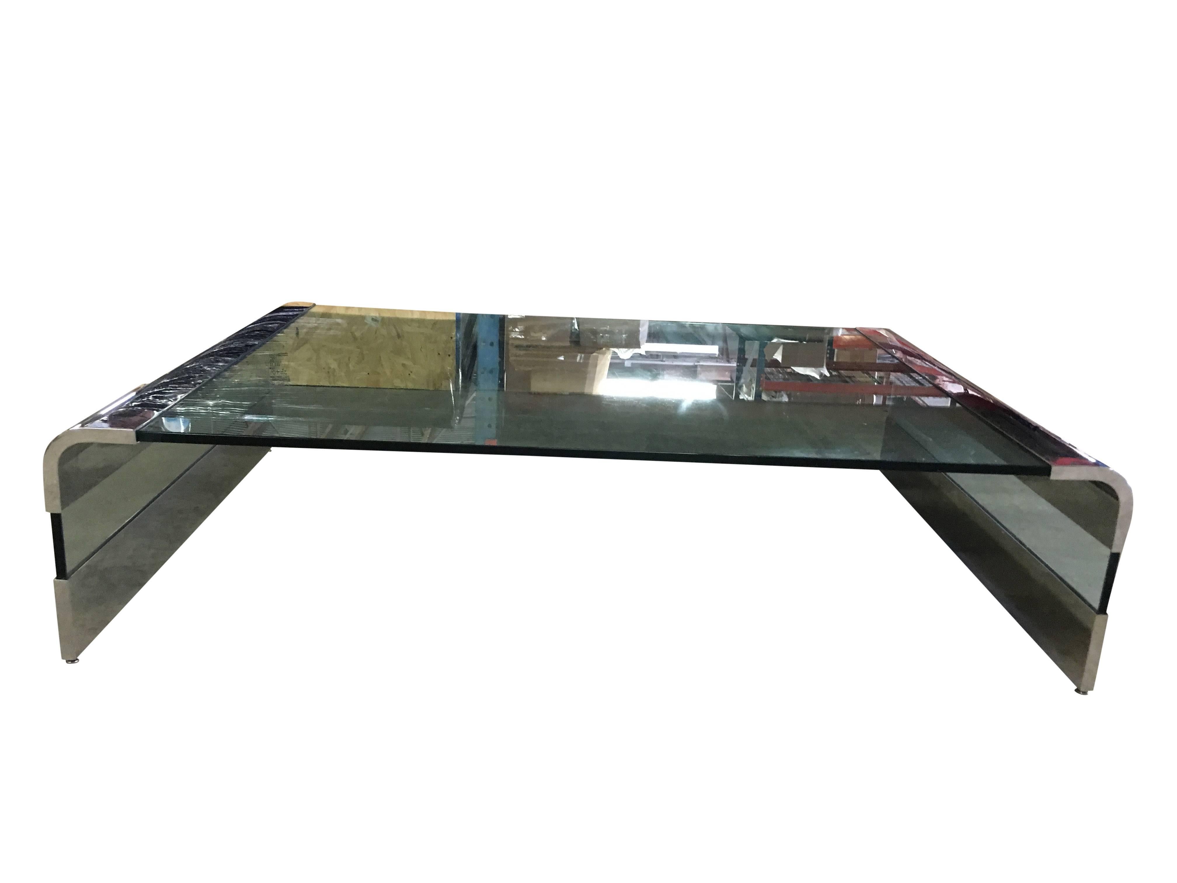 Mid-Century Modern Massive Chrome and Glass Cocktail Table by Pace For Sale