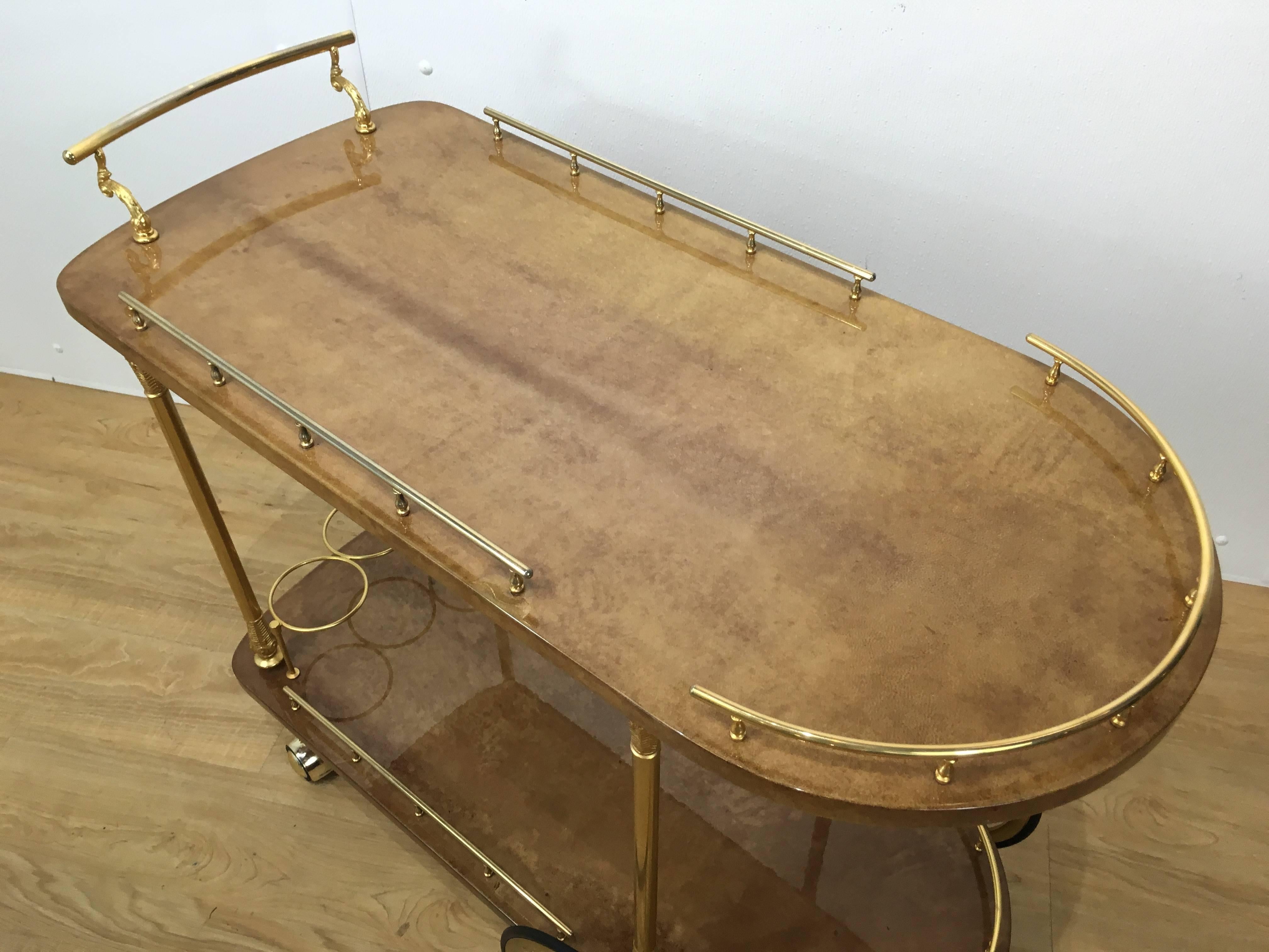 Mid-Century Modern Aldo Tura Goatskin Bar Cart For Sale