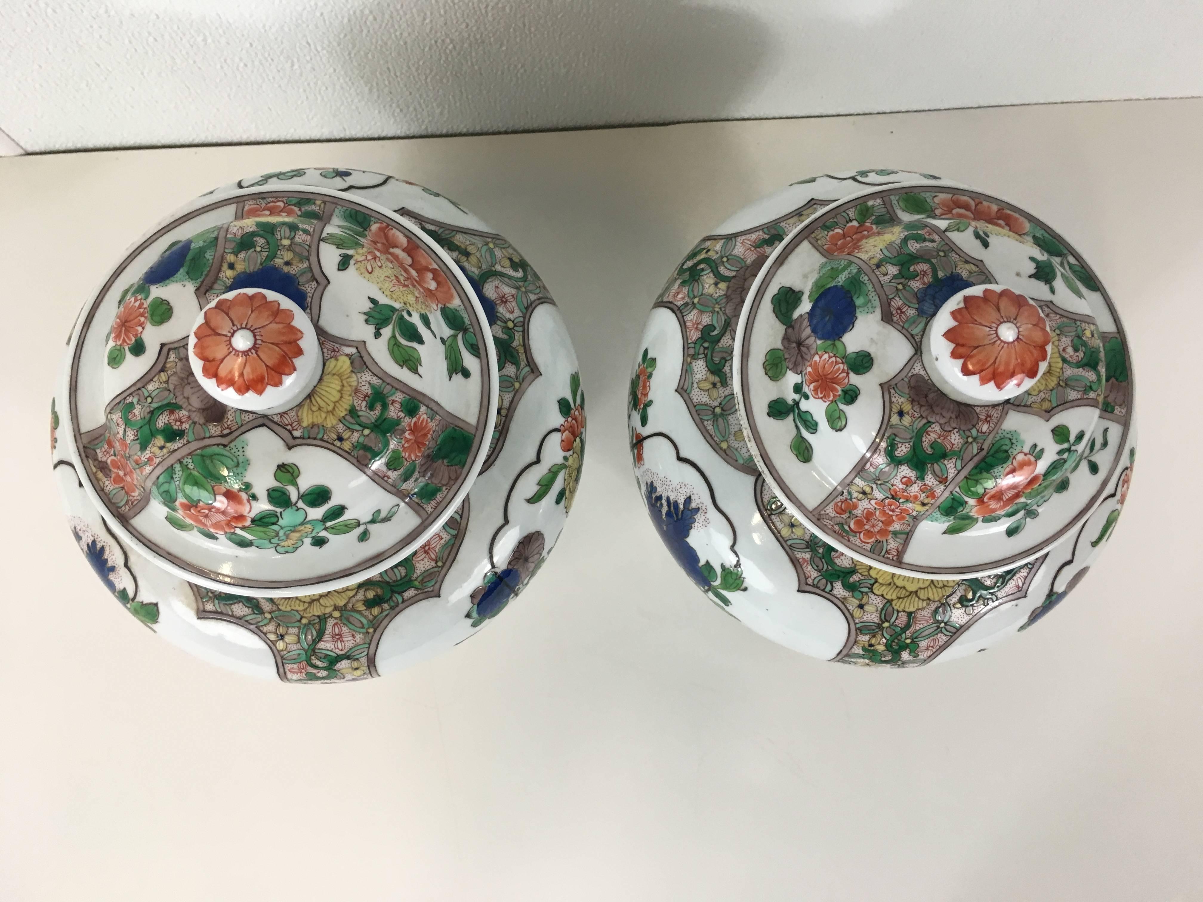 Chinese Export Pair of Samson Famille Verte Temple Jars