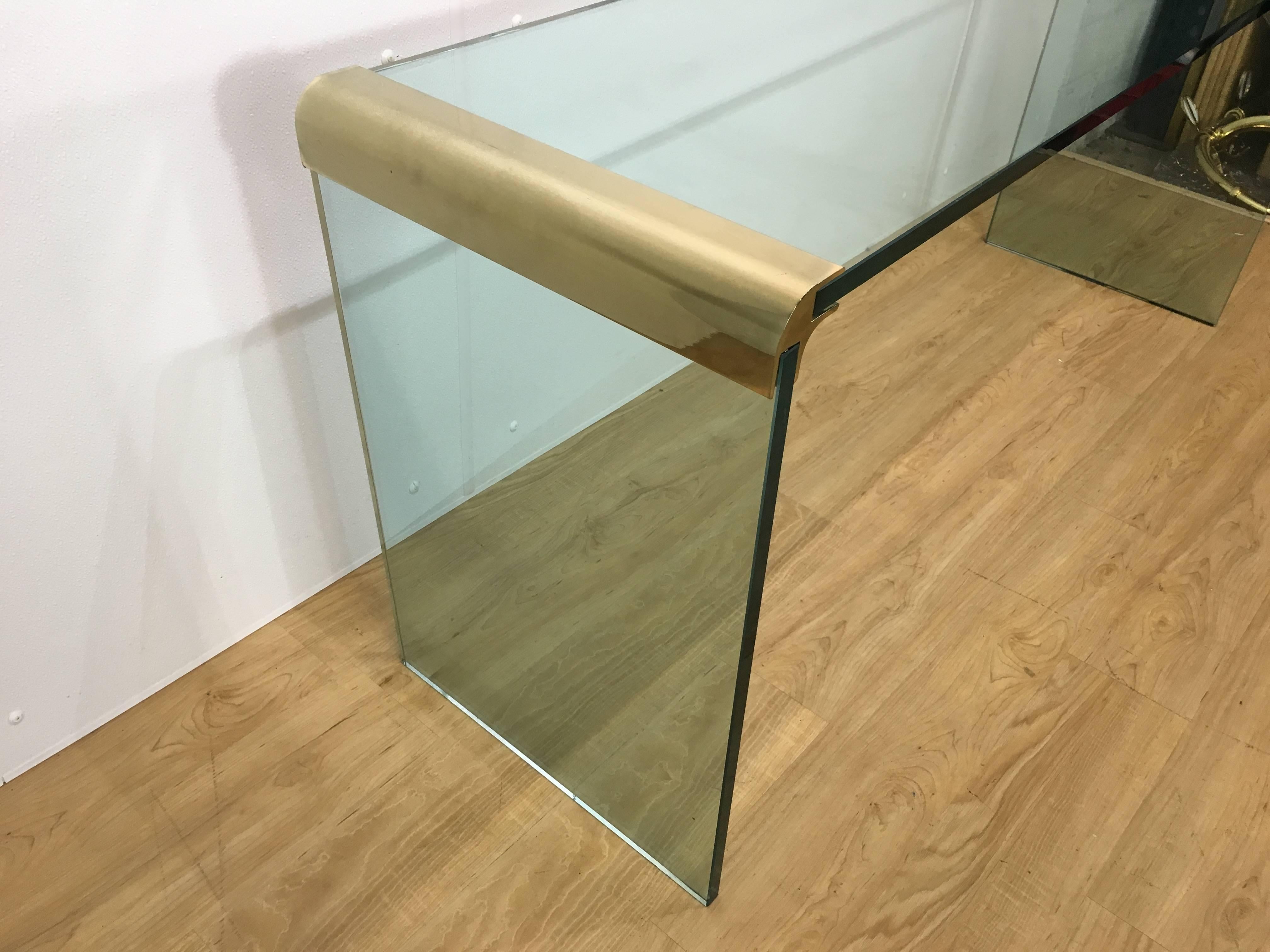 Mid-Century Modern Large Pace Collection Glass and Brass Console Table