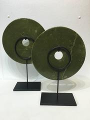 Pair of Graduating Museum-Mounted Jade Bi Discs