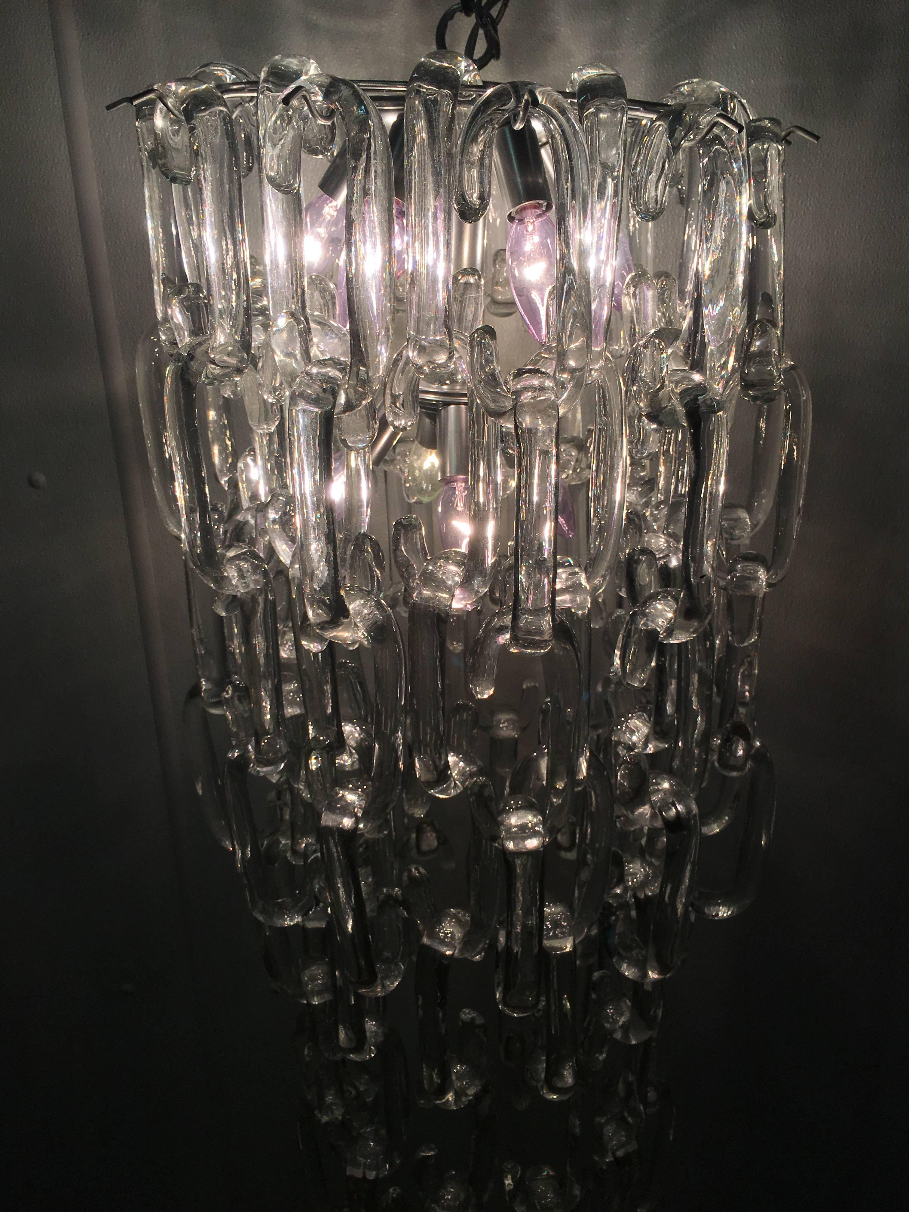 Metal Cascading Murano Glass Link Chandelier