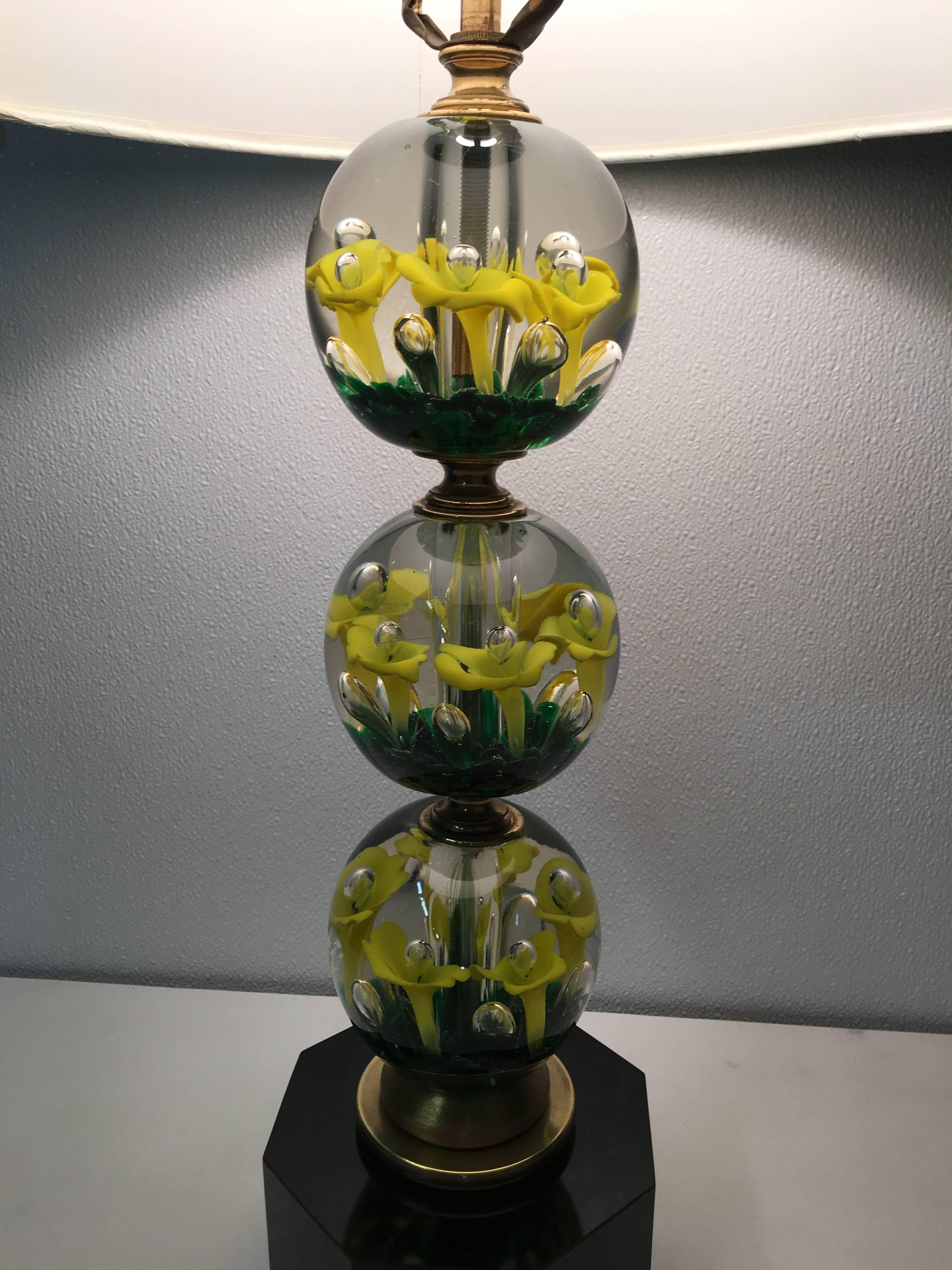 American Mid-Century Paperweight Glass Lamp