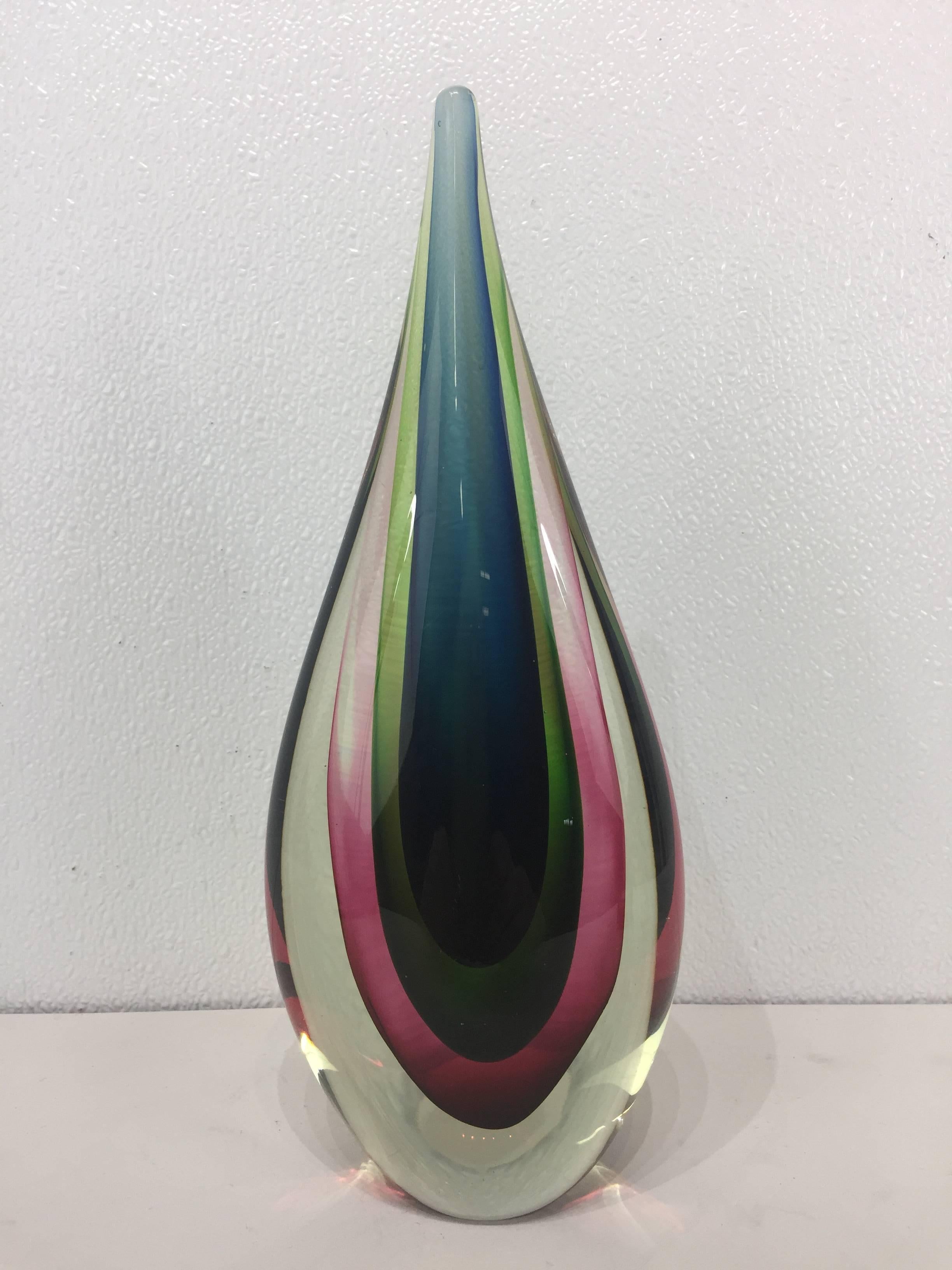 Murano glass sculpture, of teardrop form with multi-color internal decoration, excellent quality, unsigned.