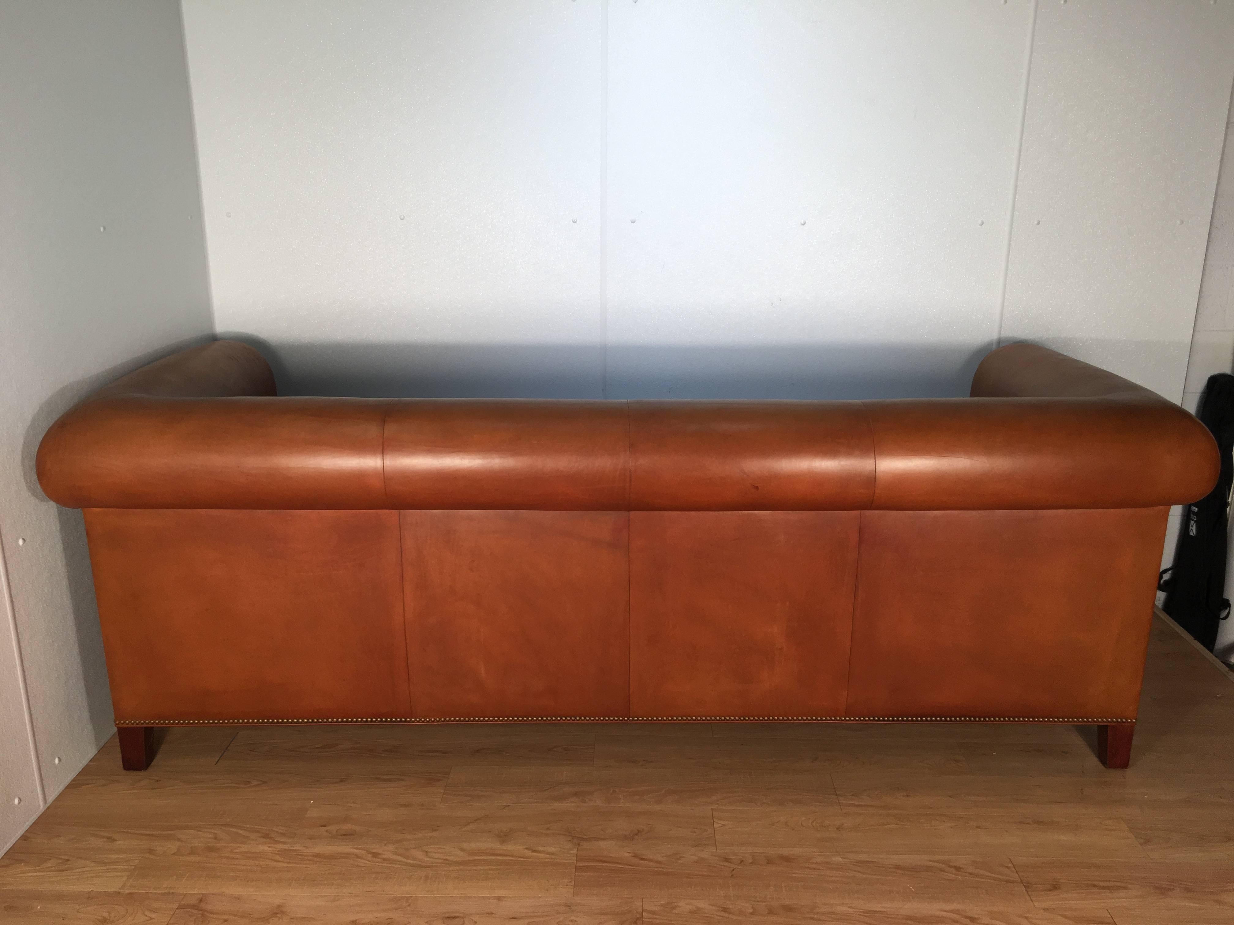 20th Century Stunning Saddle Leather English Rolled Arm Chesterfield Sofa