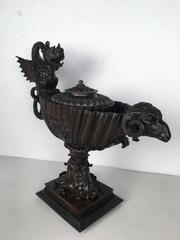 Italian Bronze Oil Lamp Founderia Nelli, Roma, after the Antique