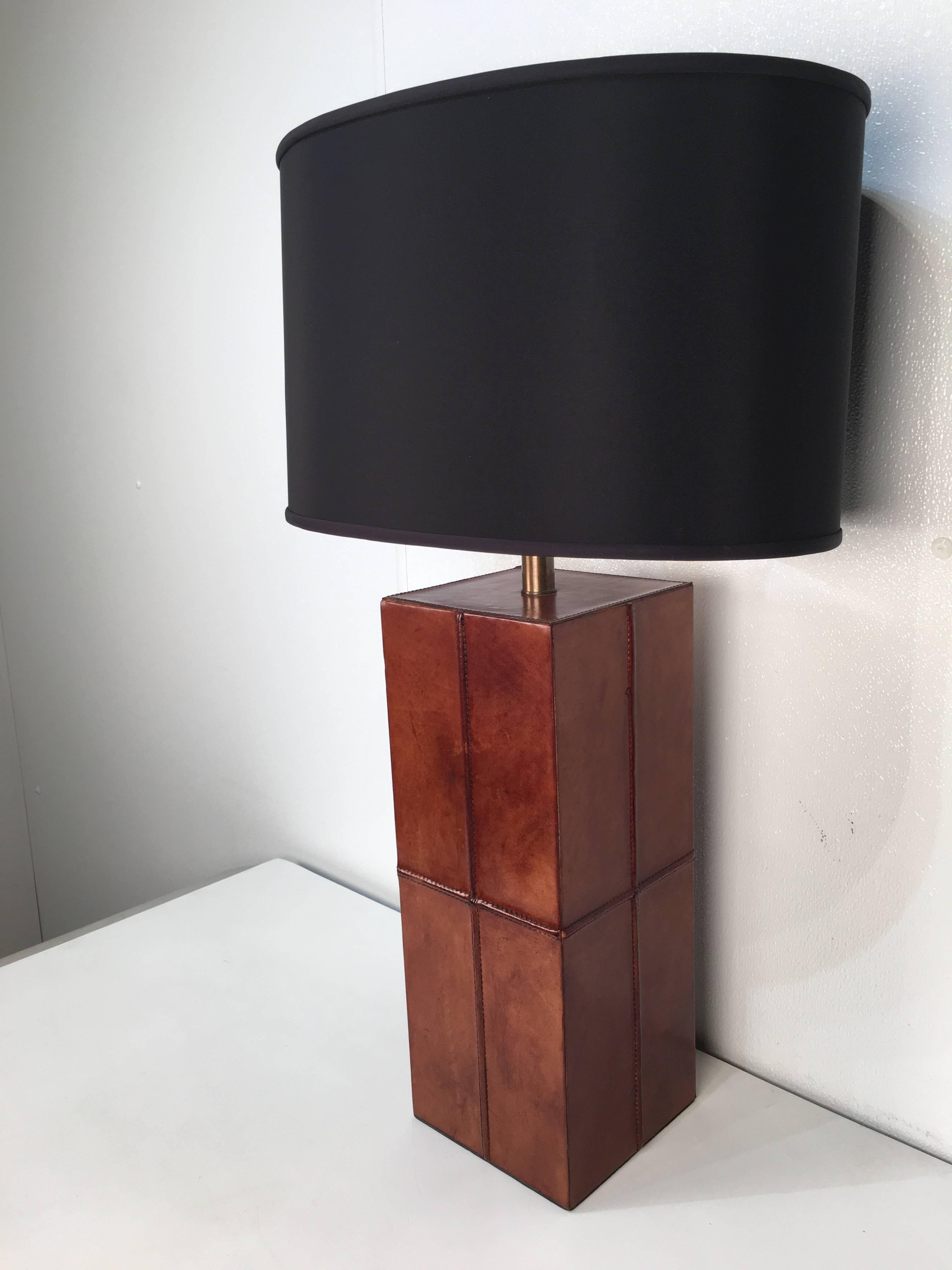 Pair of Stitched Leather Table Lamps In Excellent Condition For Sale In Oaks, PA