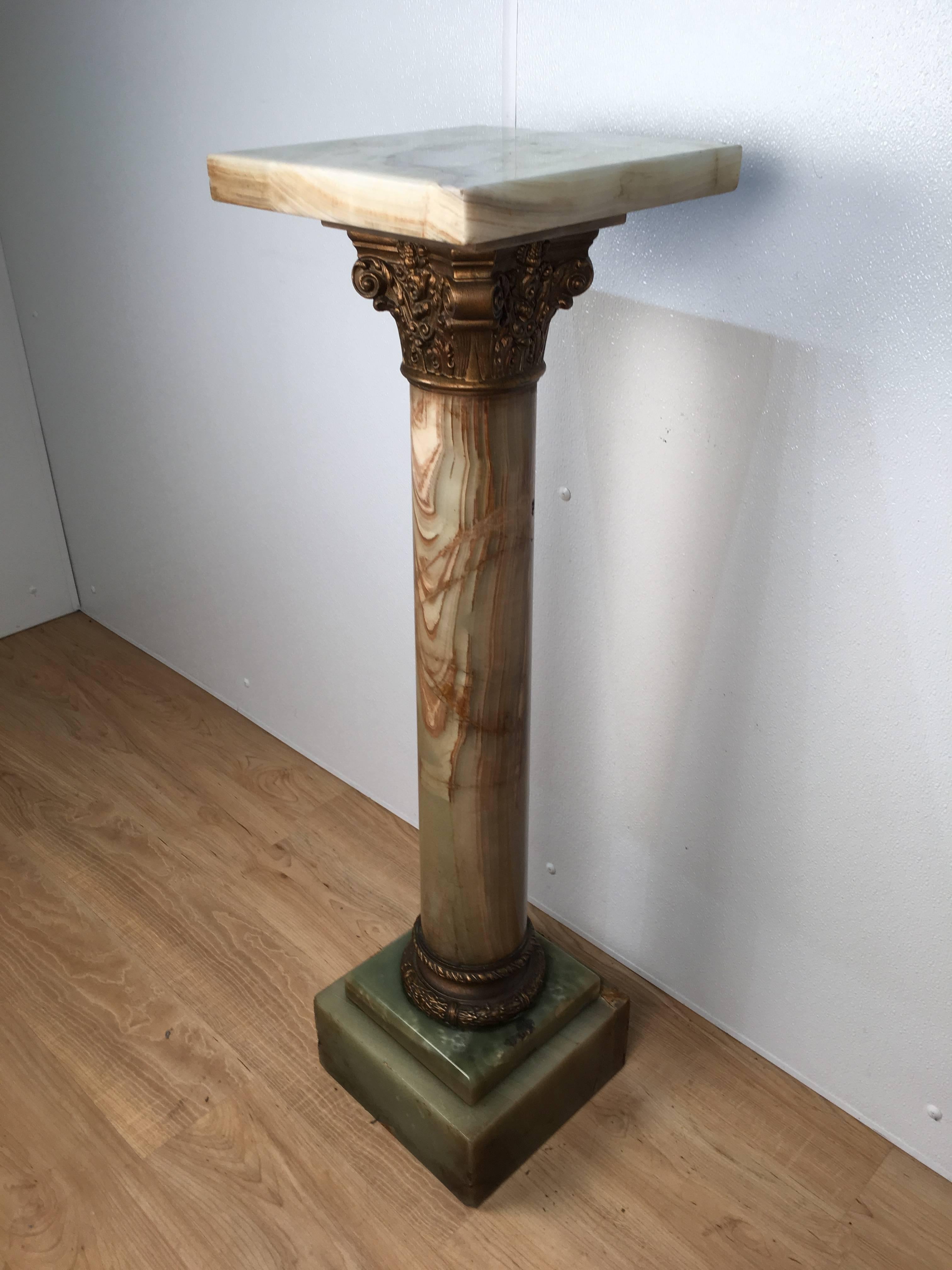 Belle Époque Corinthian Onyx and Bronze Pedestal