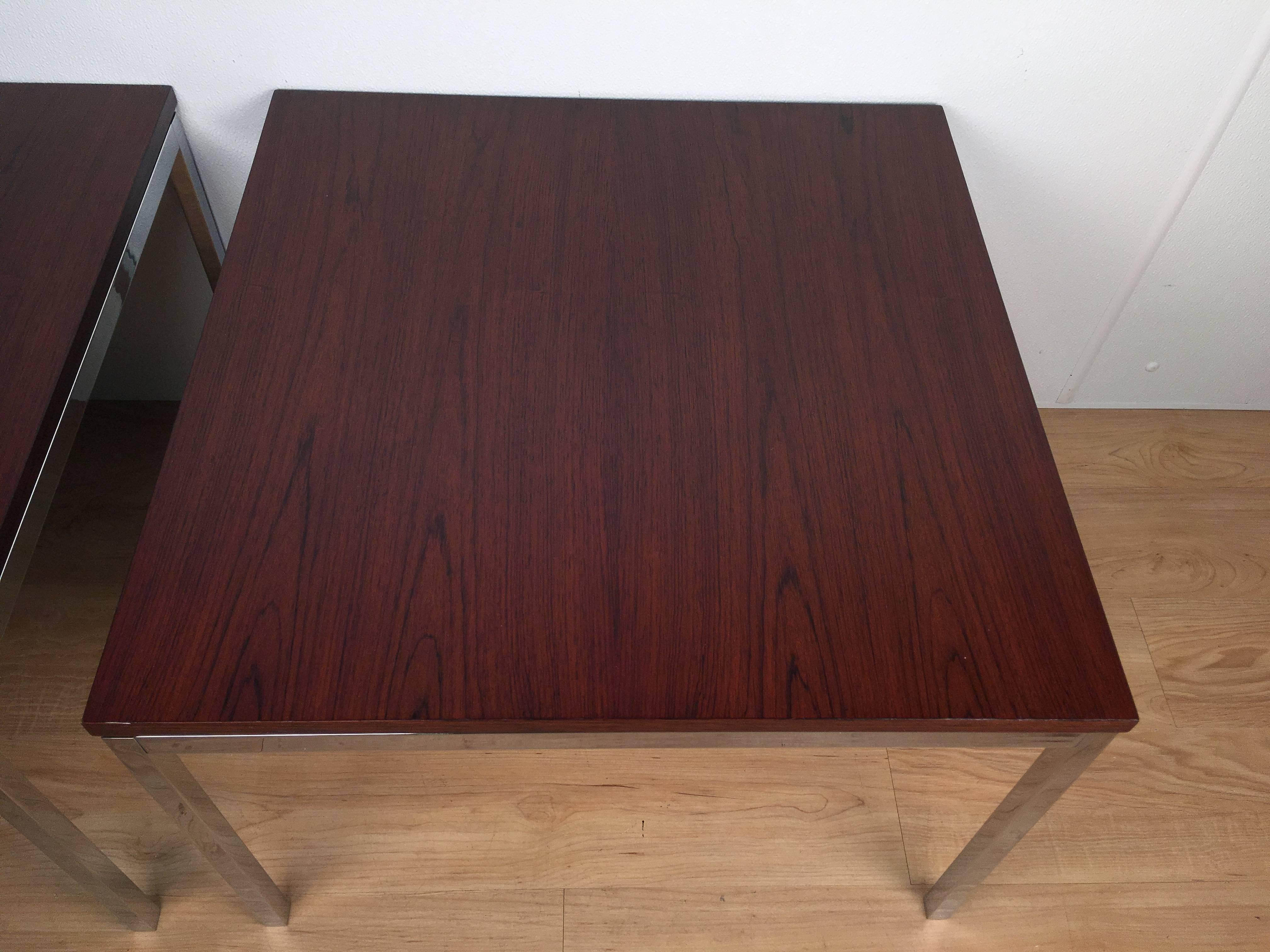 20th Century Pair of Florence Knoll T-Angle Rosewood and Chrome Side Tables