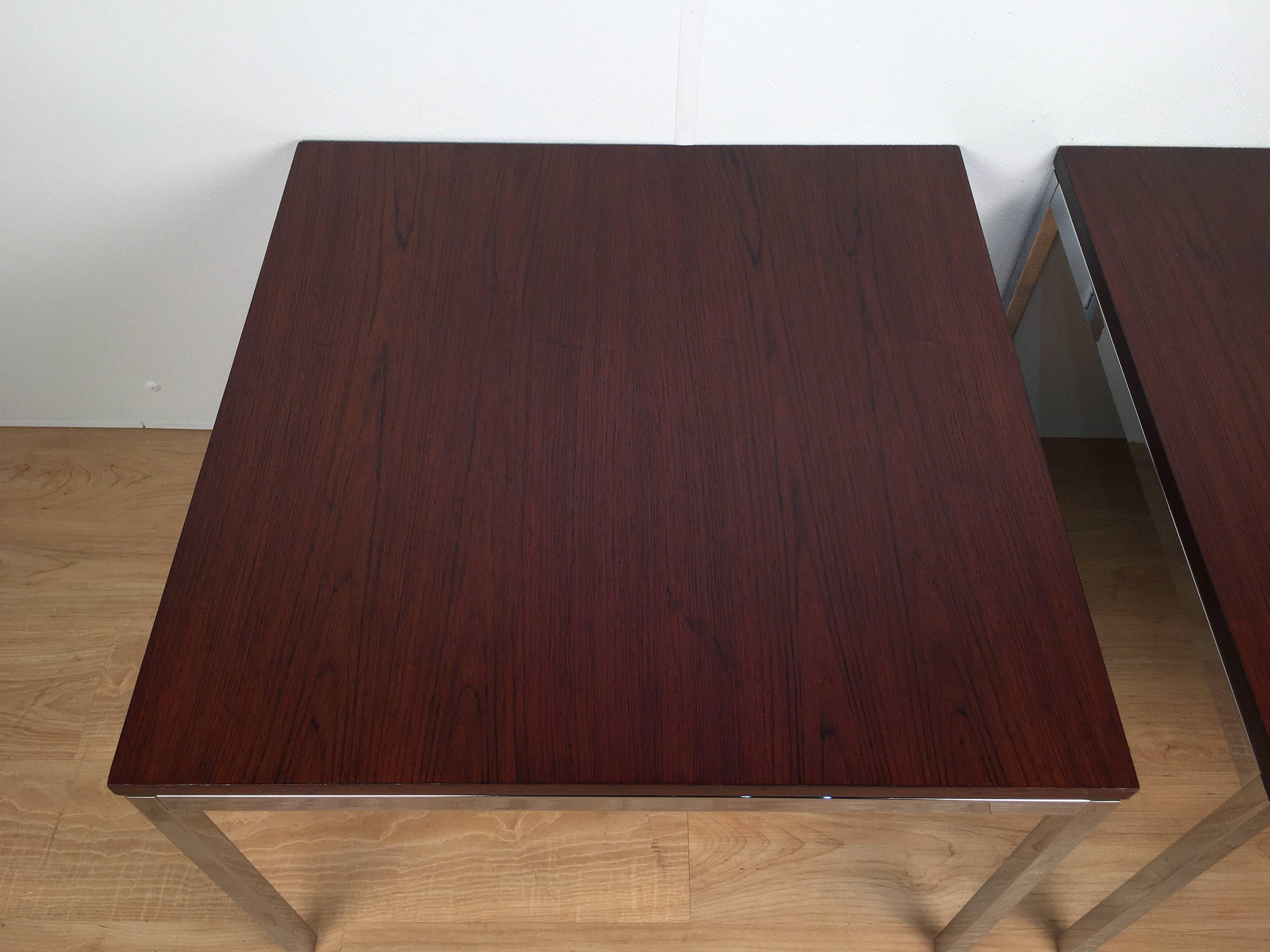 Pair of Florence Knoll T-Angle Rosewood and Chrome Side Tables 1