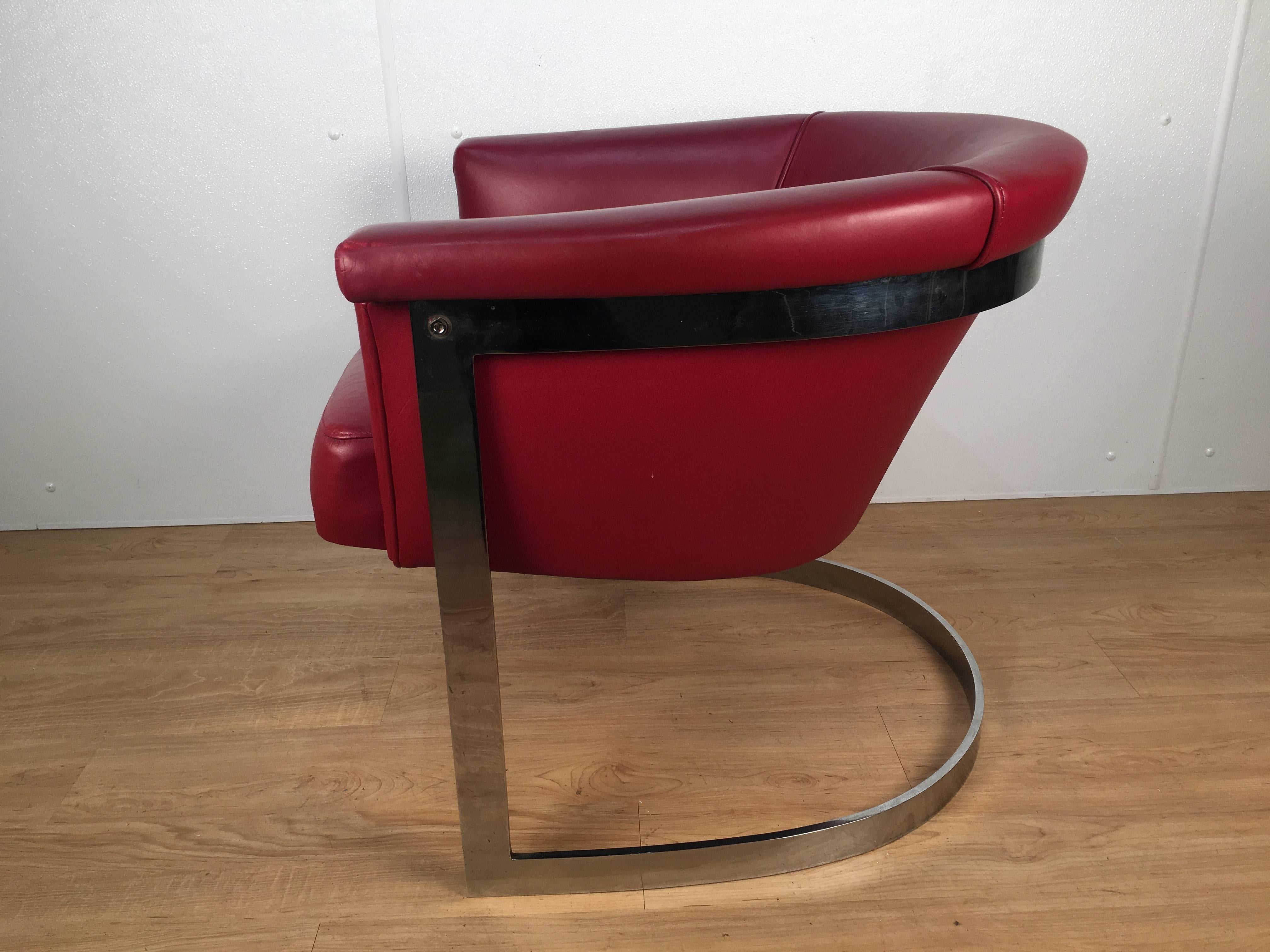 American Milo Baughman Chrome Barrel Back Lounge Chair For Sale