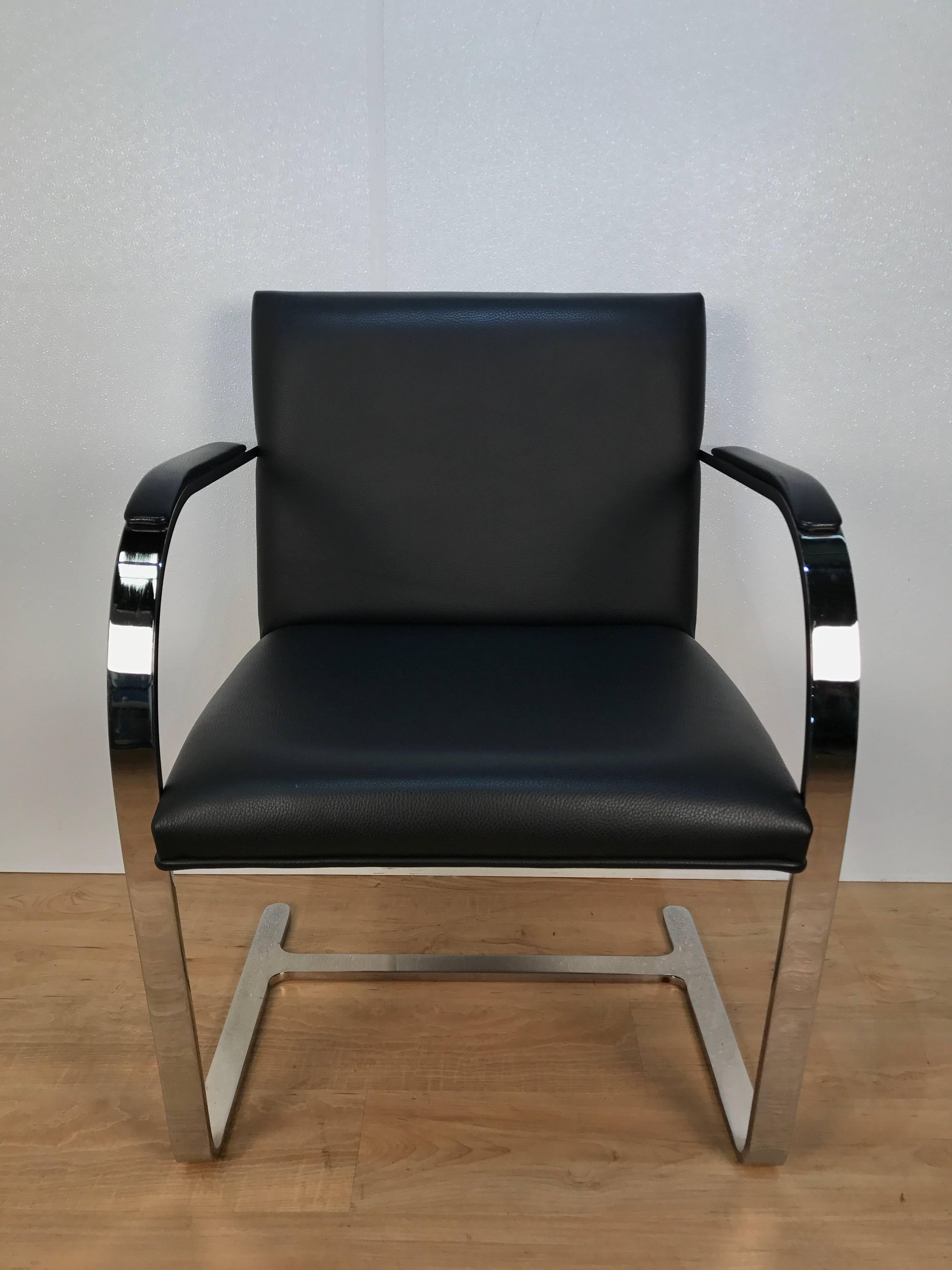 Excellent set of six Knoll BRNO chairs designed by Mies van der Rohe. Rich grain leather and bright chrome frames. Please see Grinard Collection Inventory #2210 for Two additional Knoll Brno Chairs, from the same Park Avenue Apartment, slightly