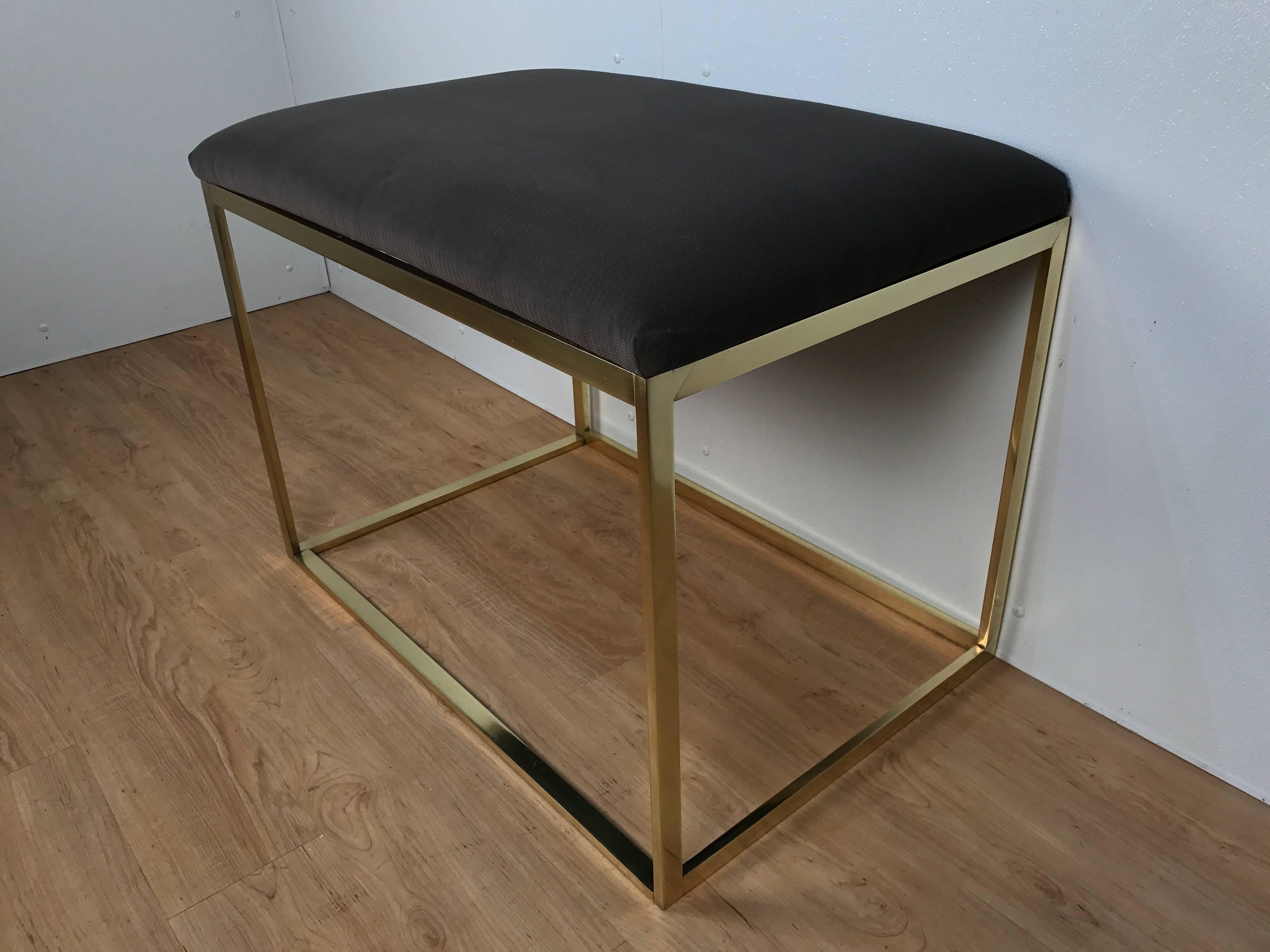 Two large-scale 1970s Italian Brass Cube Benches, each one of rectangular cube form with conforming upholstered seats, Two Available , Sold individually

 
