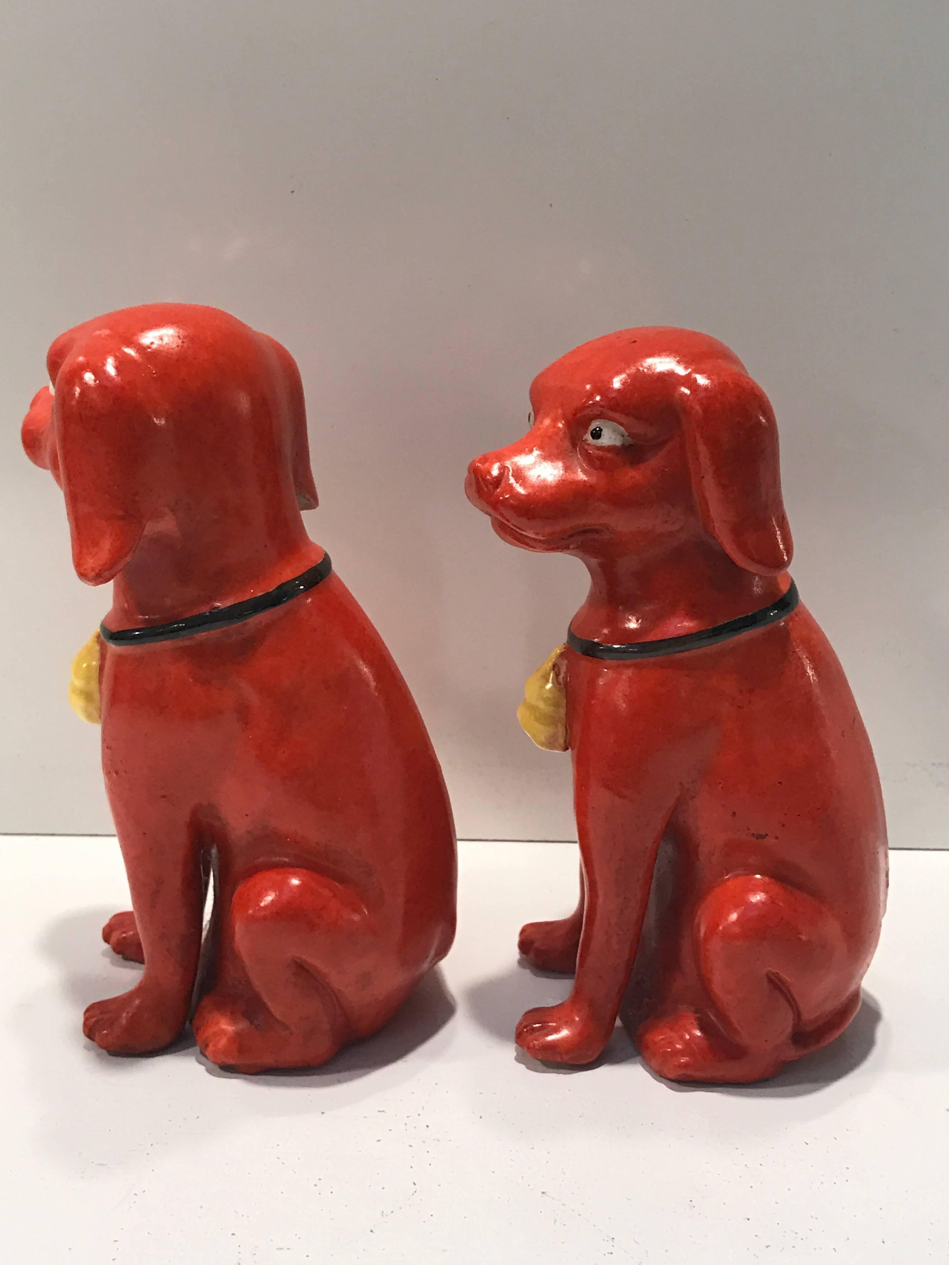 Rare Pair of Famille Verte Chinese Export Seated Dogs In Good Condition In West Palm Beach, FL