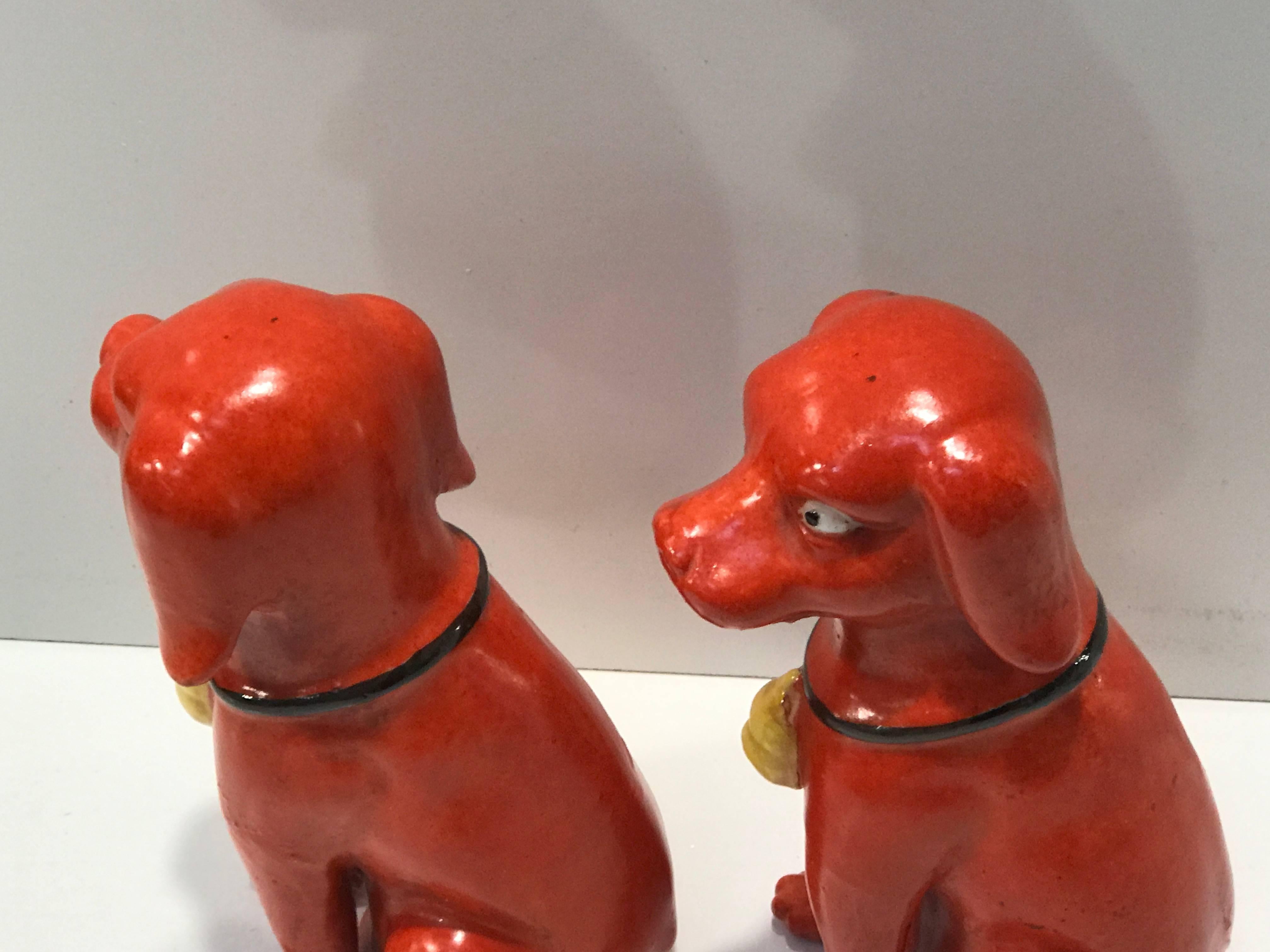 19th Century Rare Pair of Famille Verte Chinese Export Seated Dogs