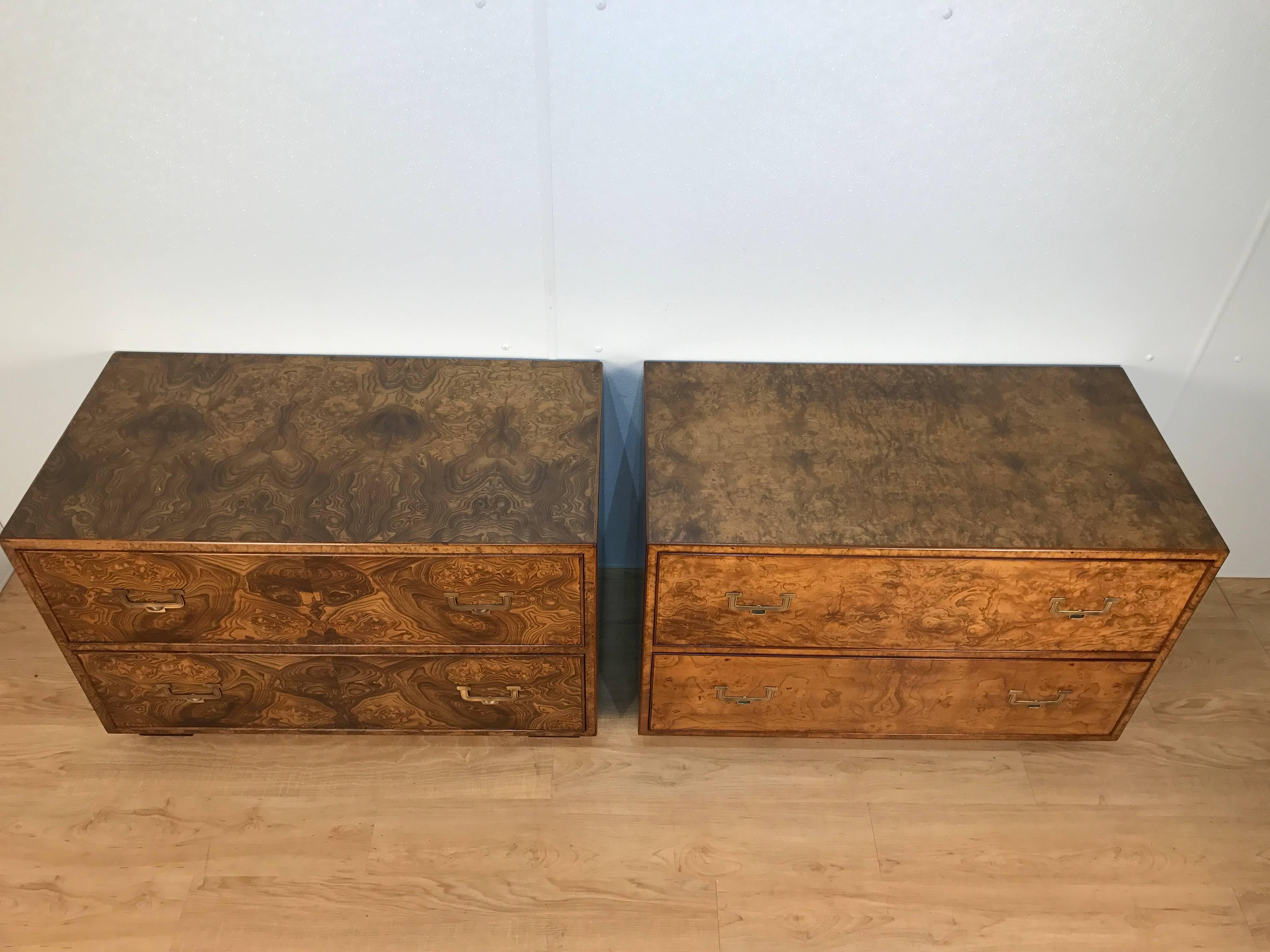 American Pair of Burl Wood Campaign Style Chests by Widdicomb