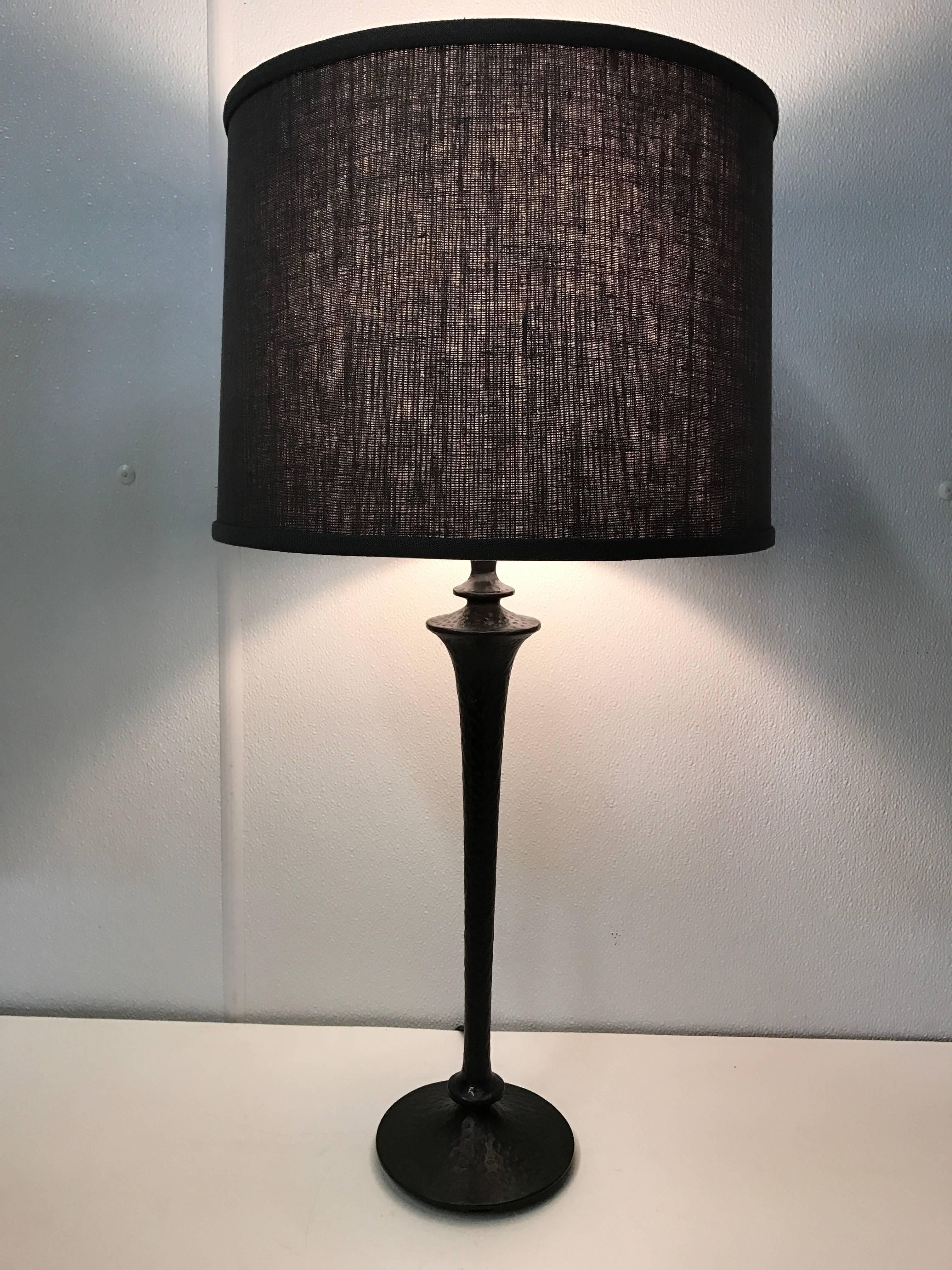Giacometti style bronze table lamp, Shade for display purposes only.