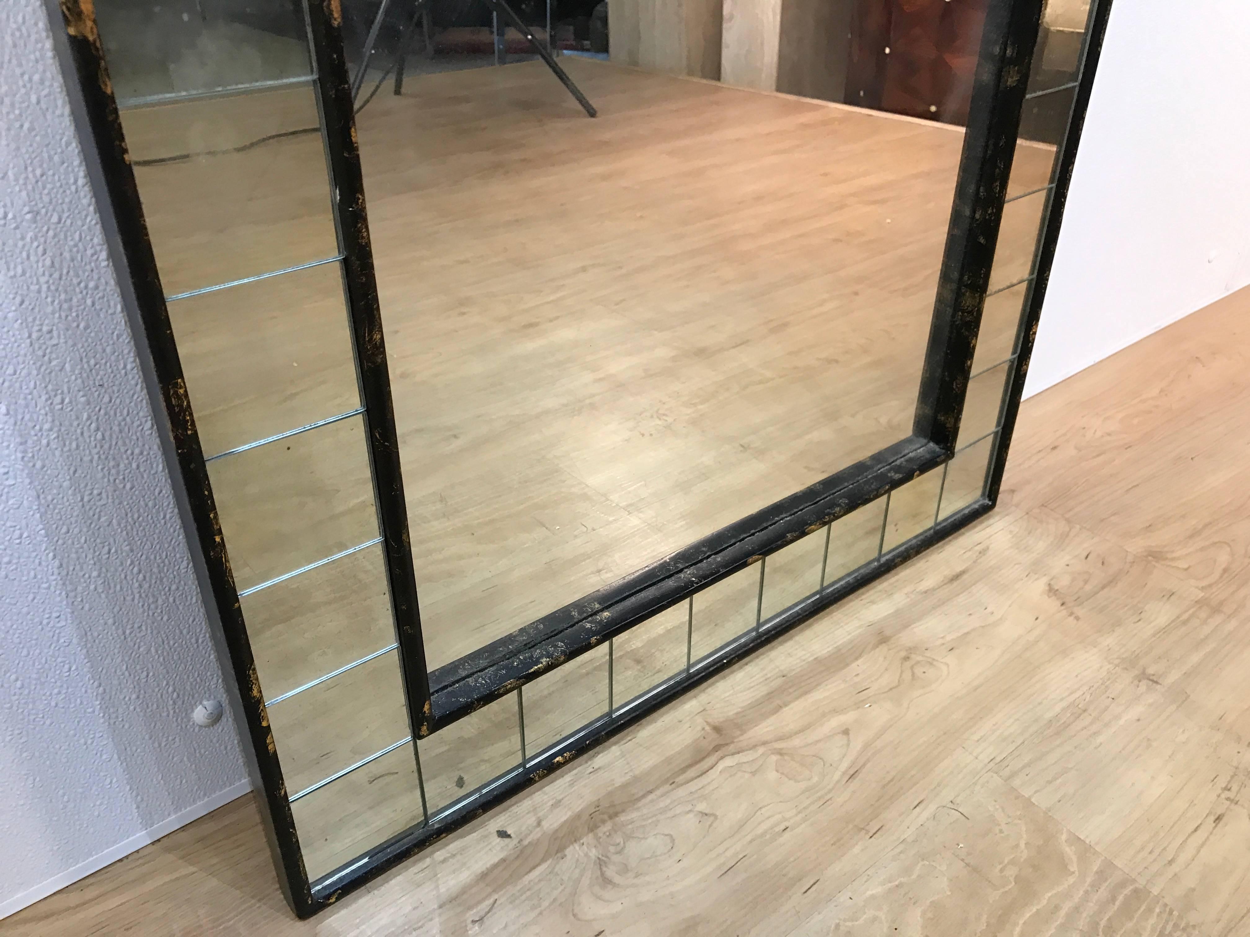 Full length mirror with acid washed wood frame with continuous cube 