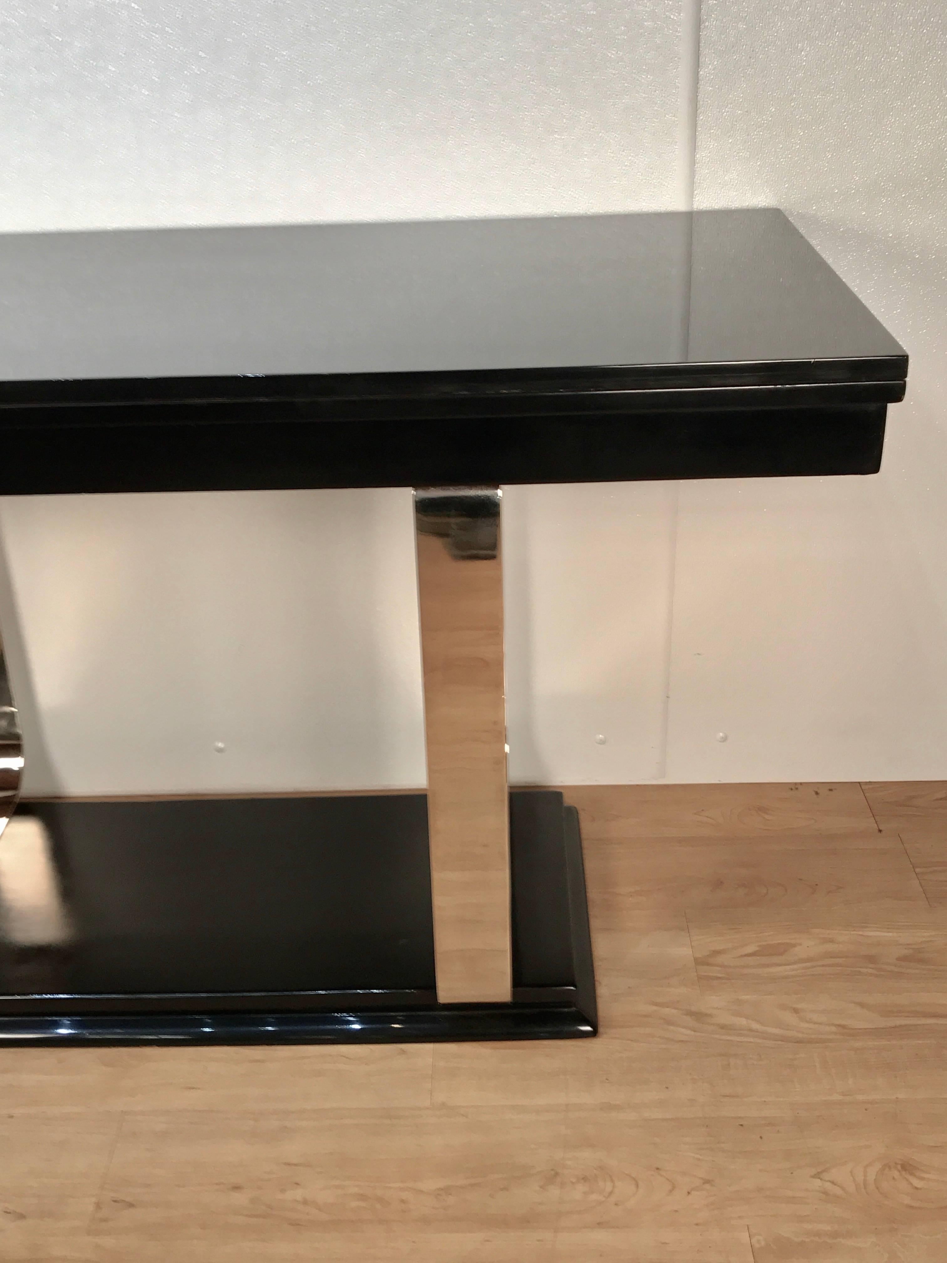 Art Deco Lacquer and Chrome Console or Dining Table For Sale 2