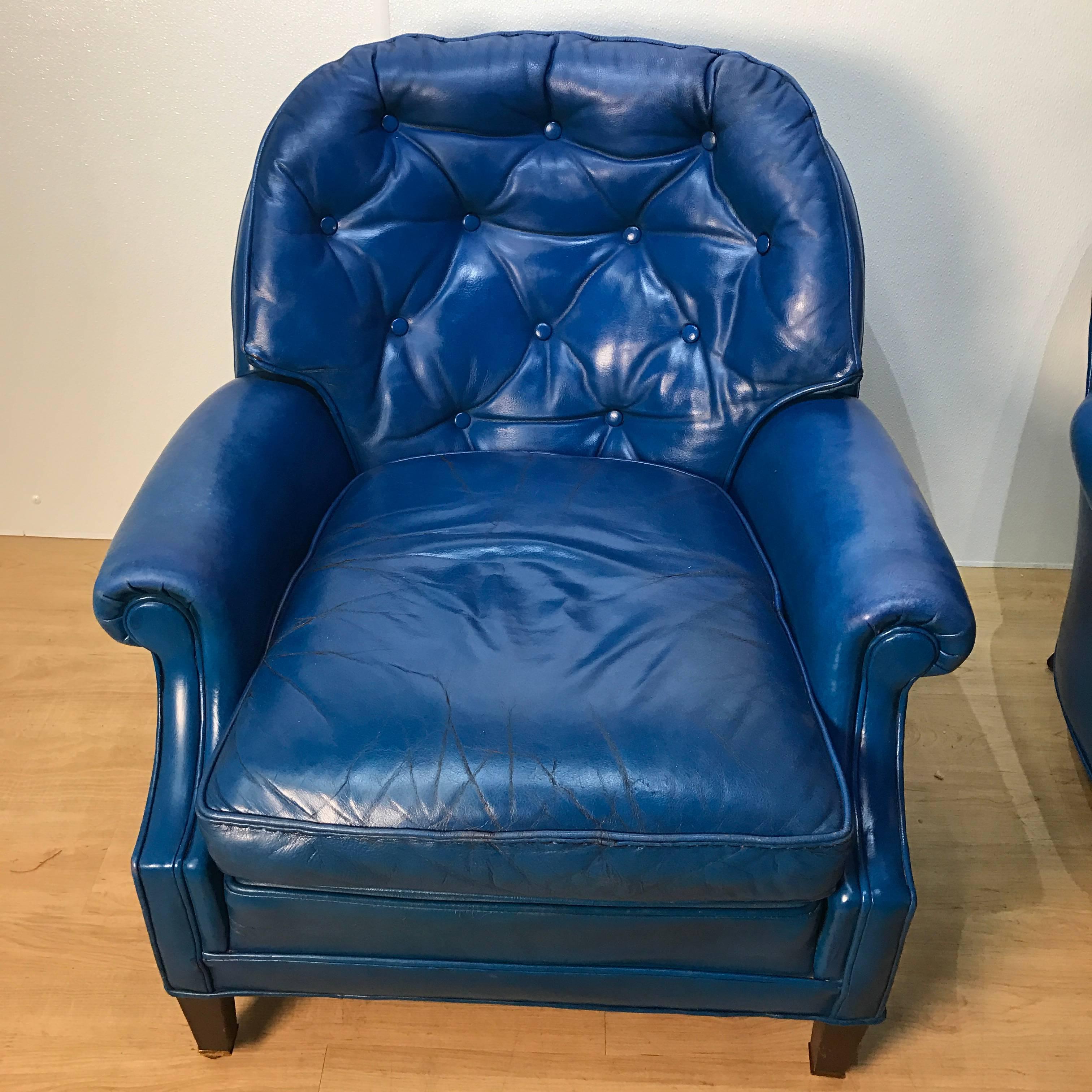 Chesterfield Style Blue Leather Club Chair Suite 3