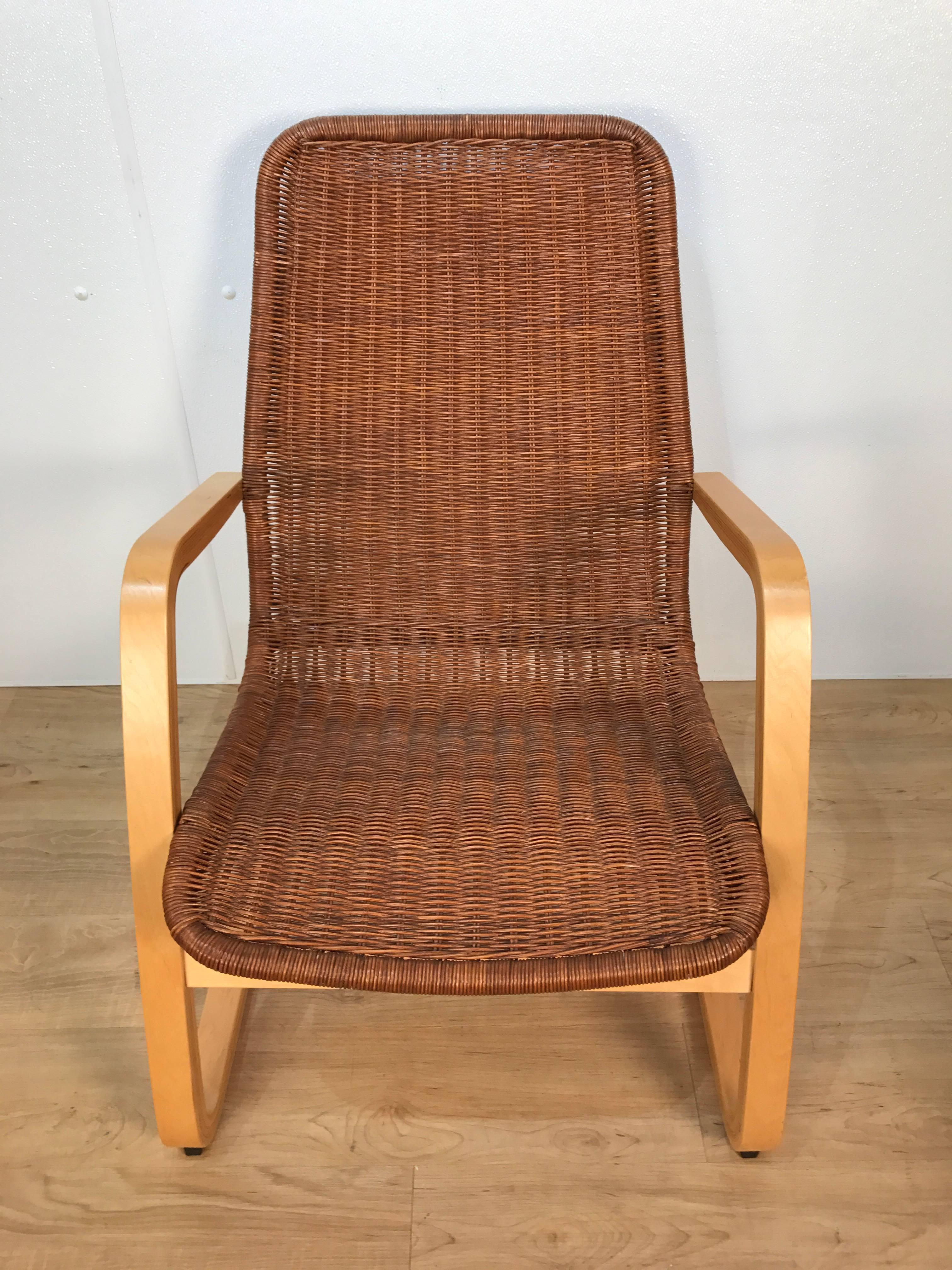Danish Pair of Alvar Aalto Style Wicker Lounge Chairs