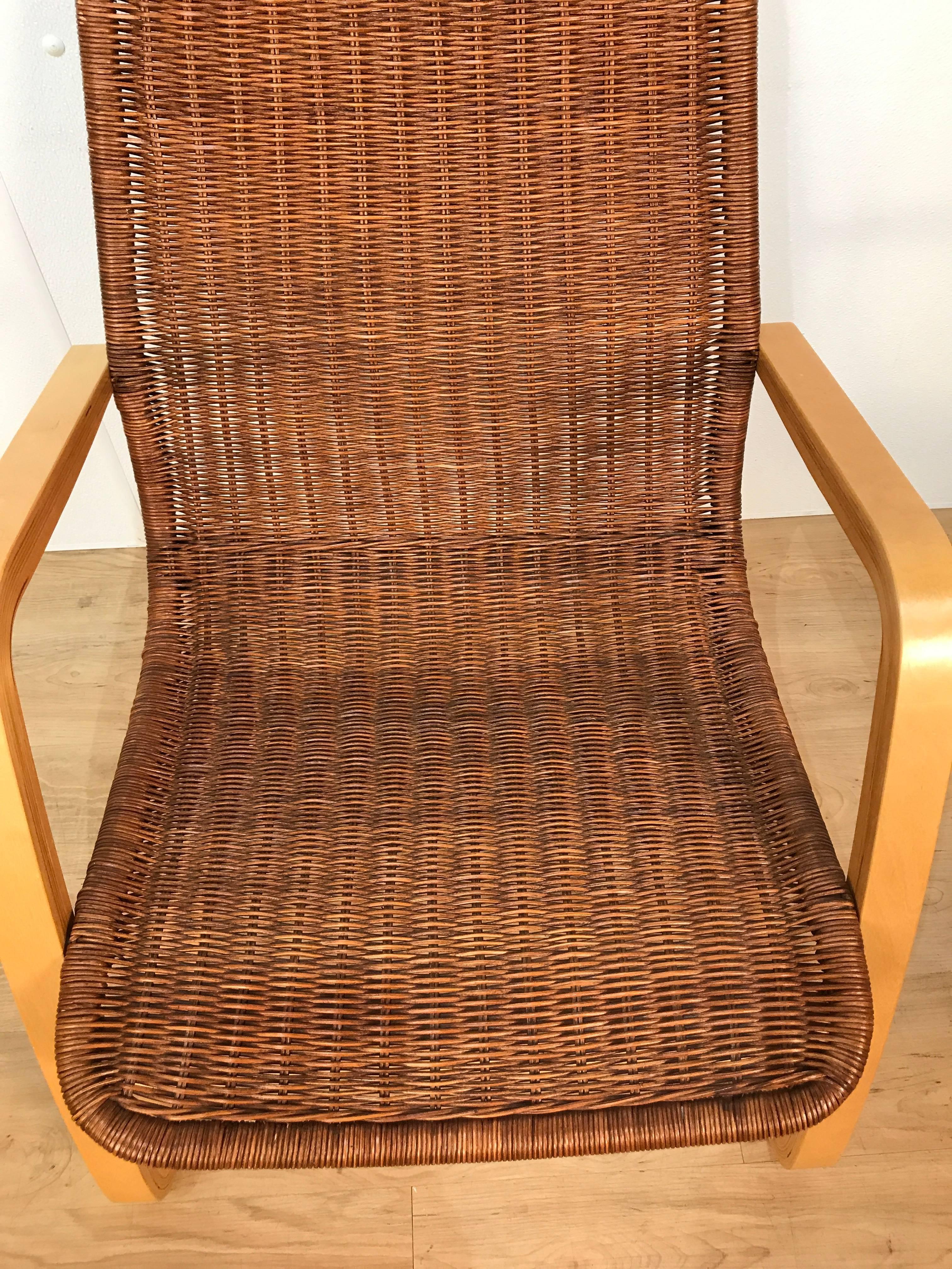 20th Century Pair of Alvar Aalto Style Wicker Lounge Chairs