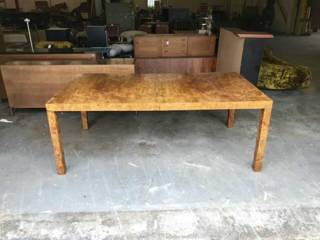 Milo Baughman for Directional Burl Wood Parsons Dining Table, Restored 2