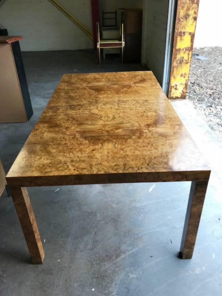 Milo Baughman for Directional Burl Wood Parsons Dining Table, Restored 1