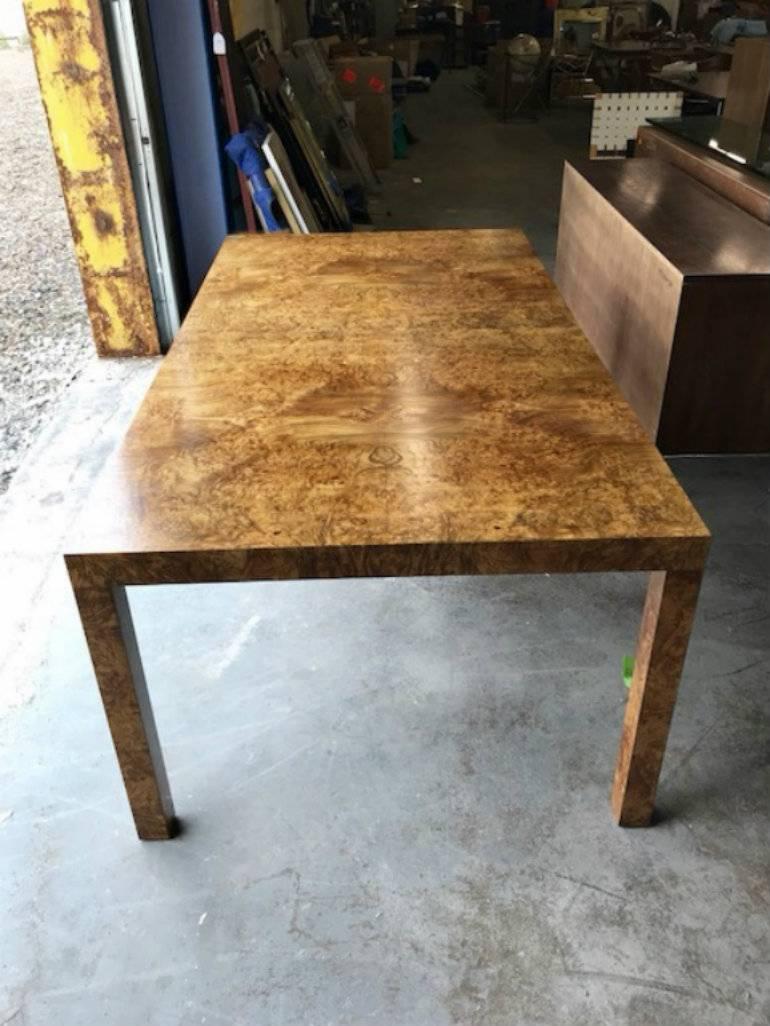 Milo Baughman for Directional Burl Wood Parsons Dining Table, Restored 3